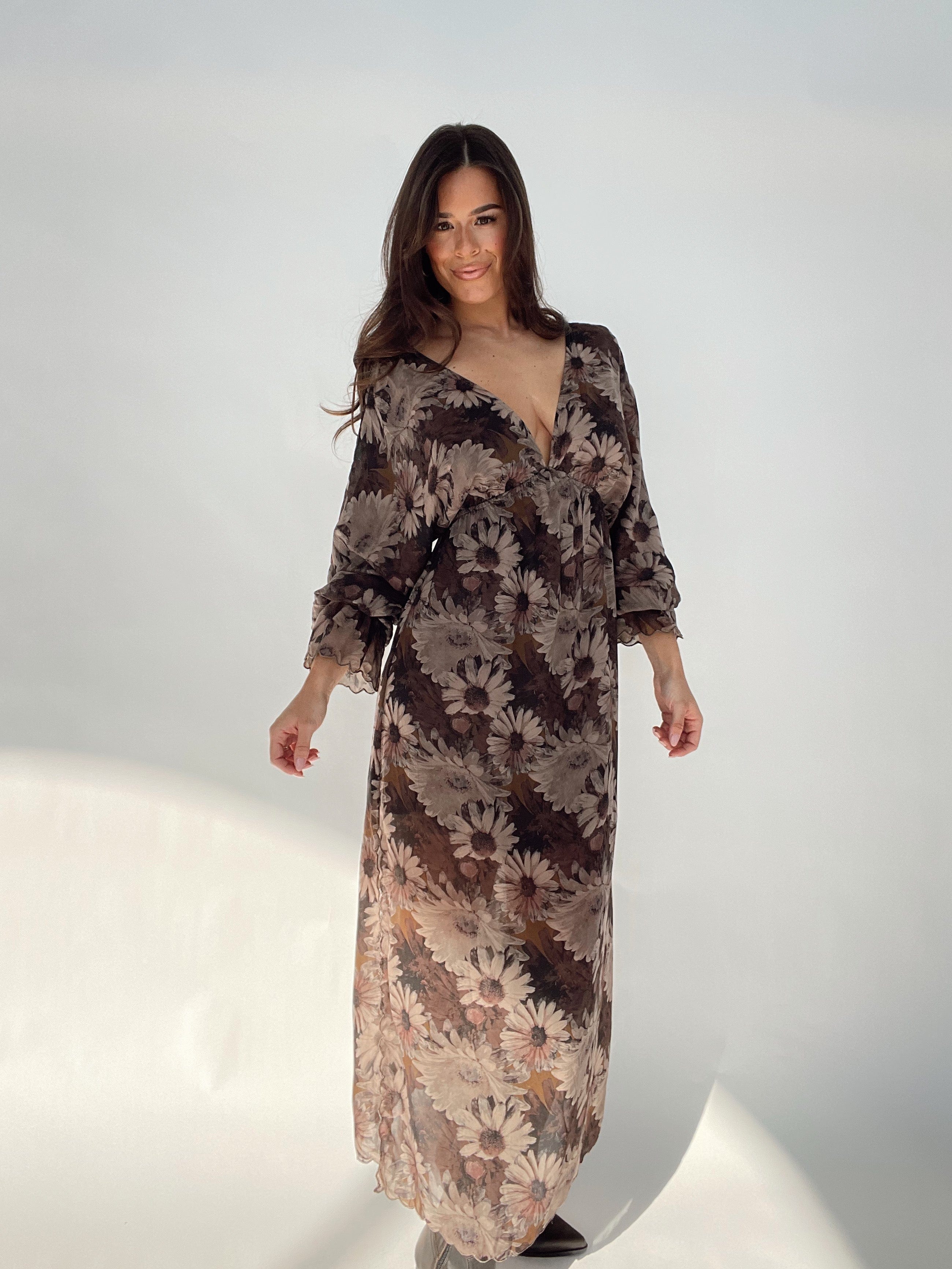 Brown Sunflower Maxi Dress