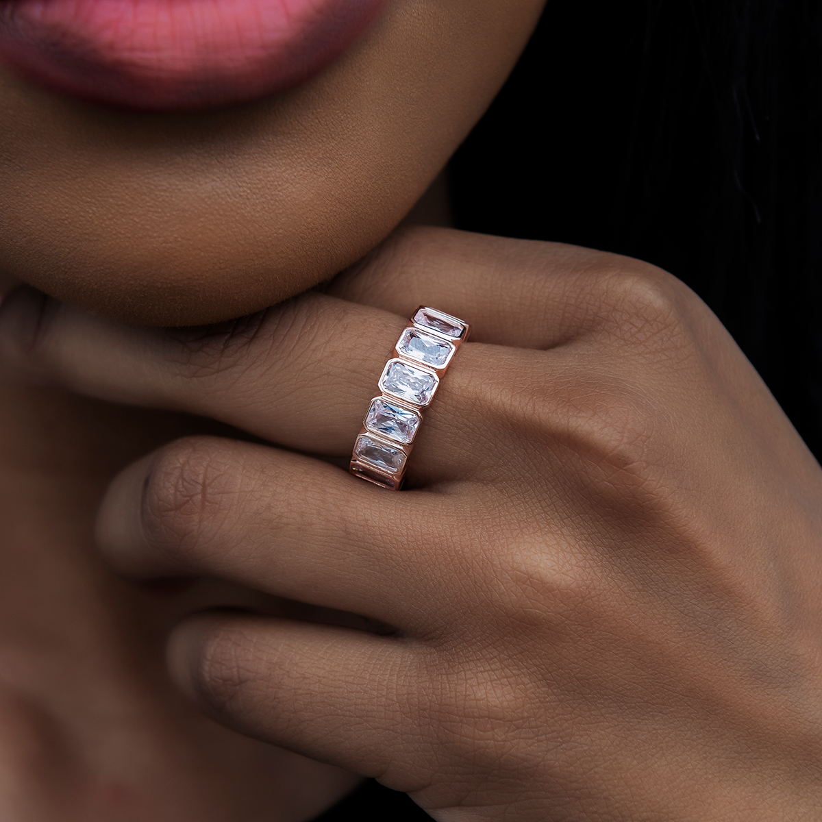 Baguette Bezel Ring in Rose Gold Vermeil