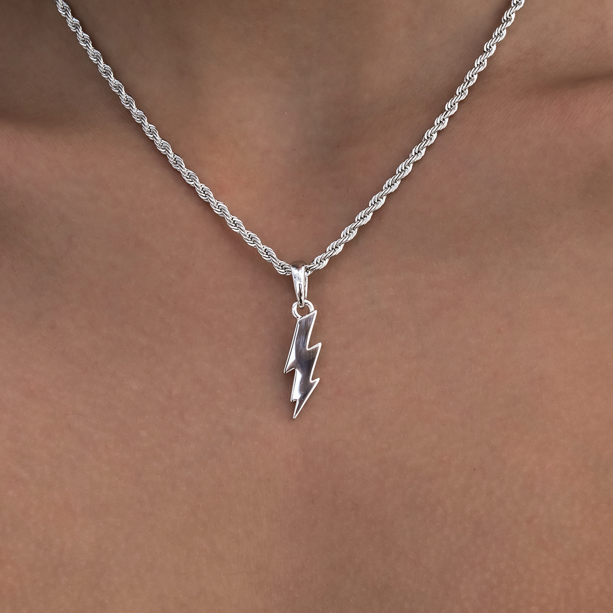 Micro Lightning Bolt Pendant in White Gold