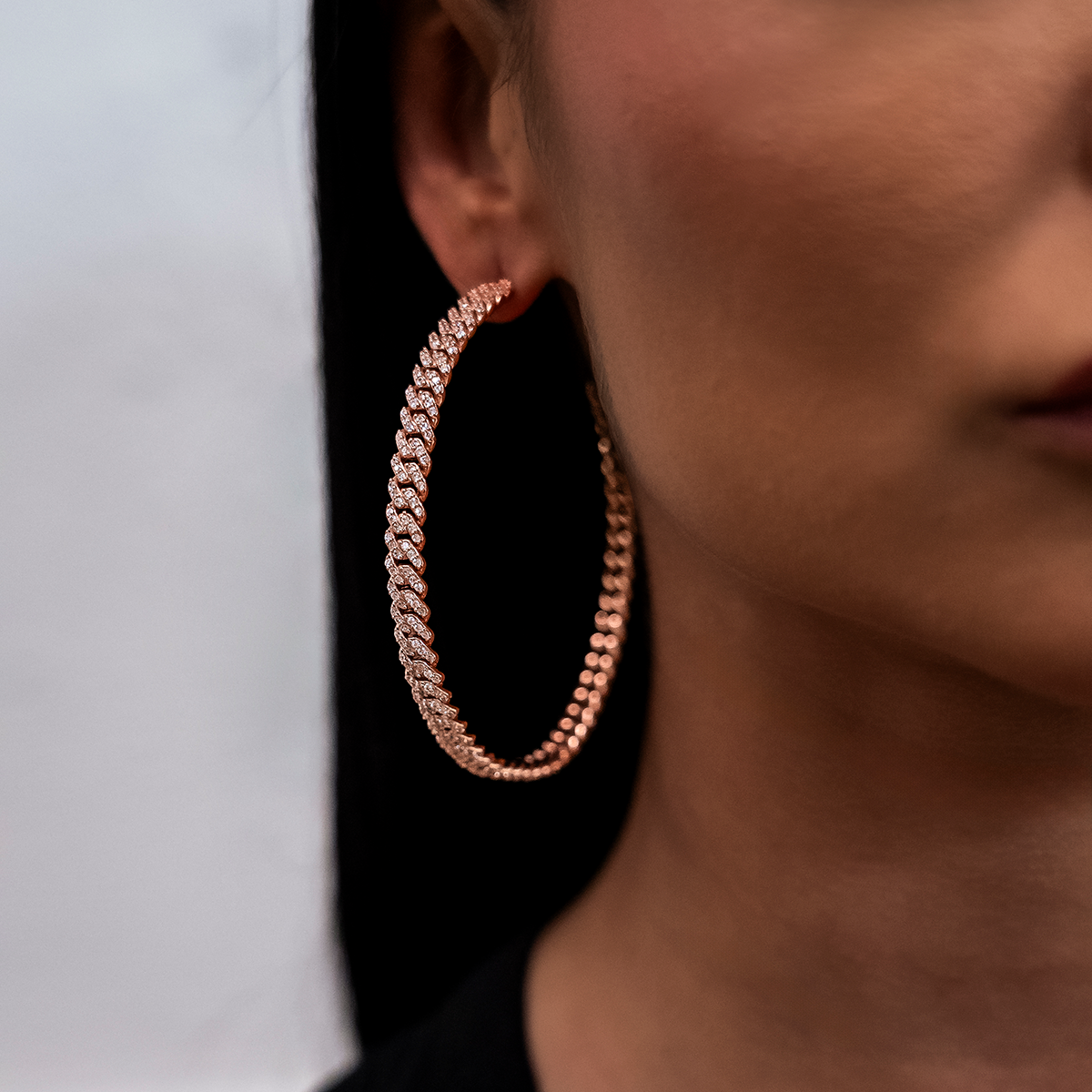 Diamond Prong Hoop Earrings in Rose Gold