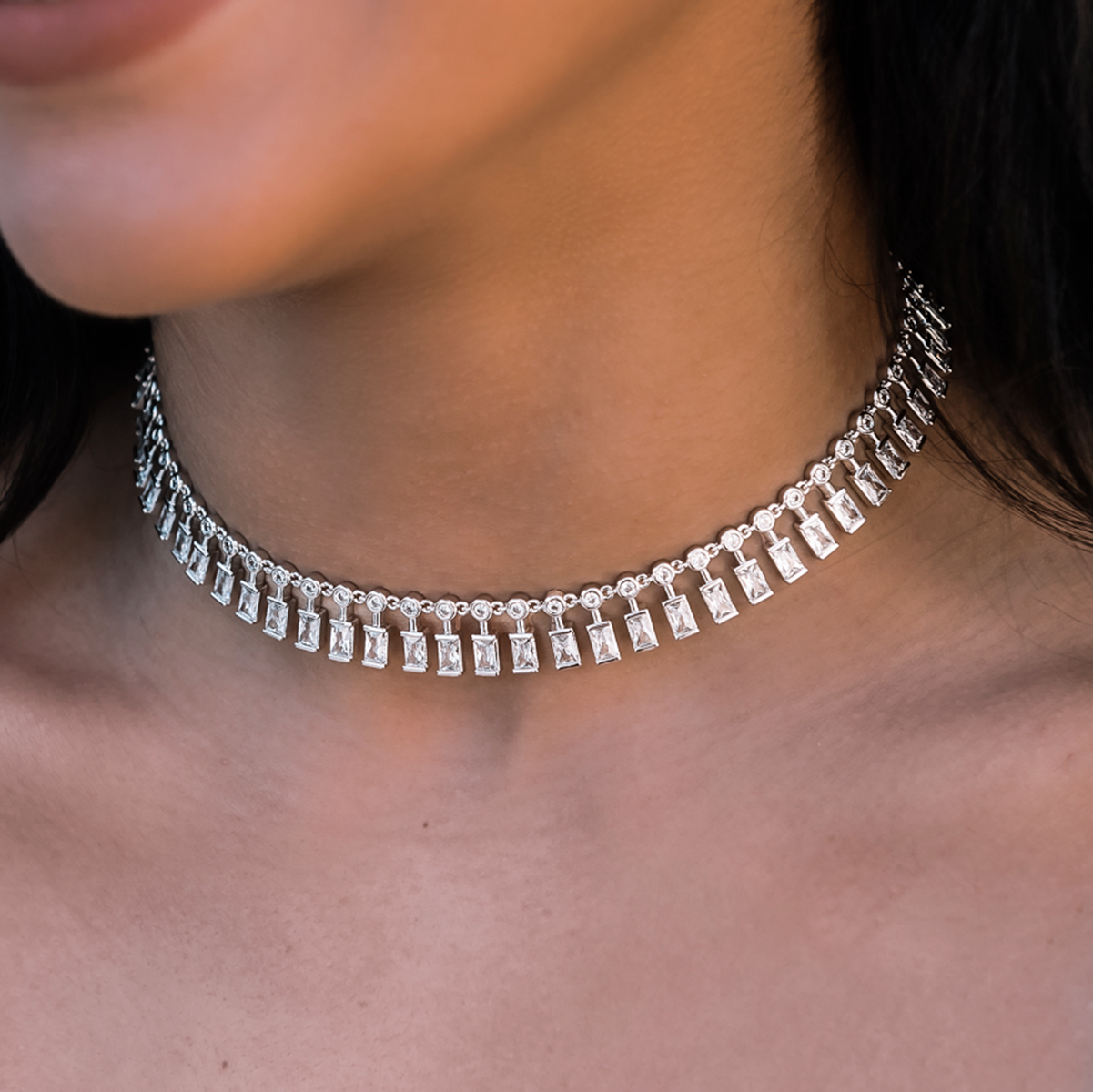 Diamond Dangle Baguette Necklace