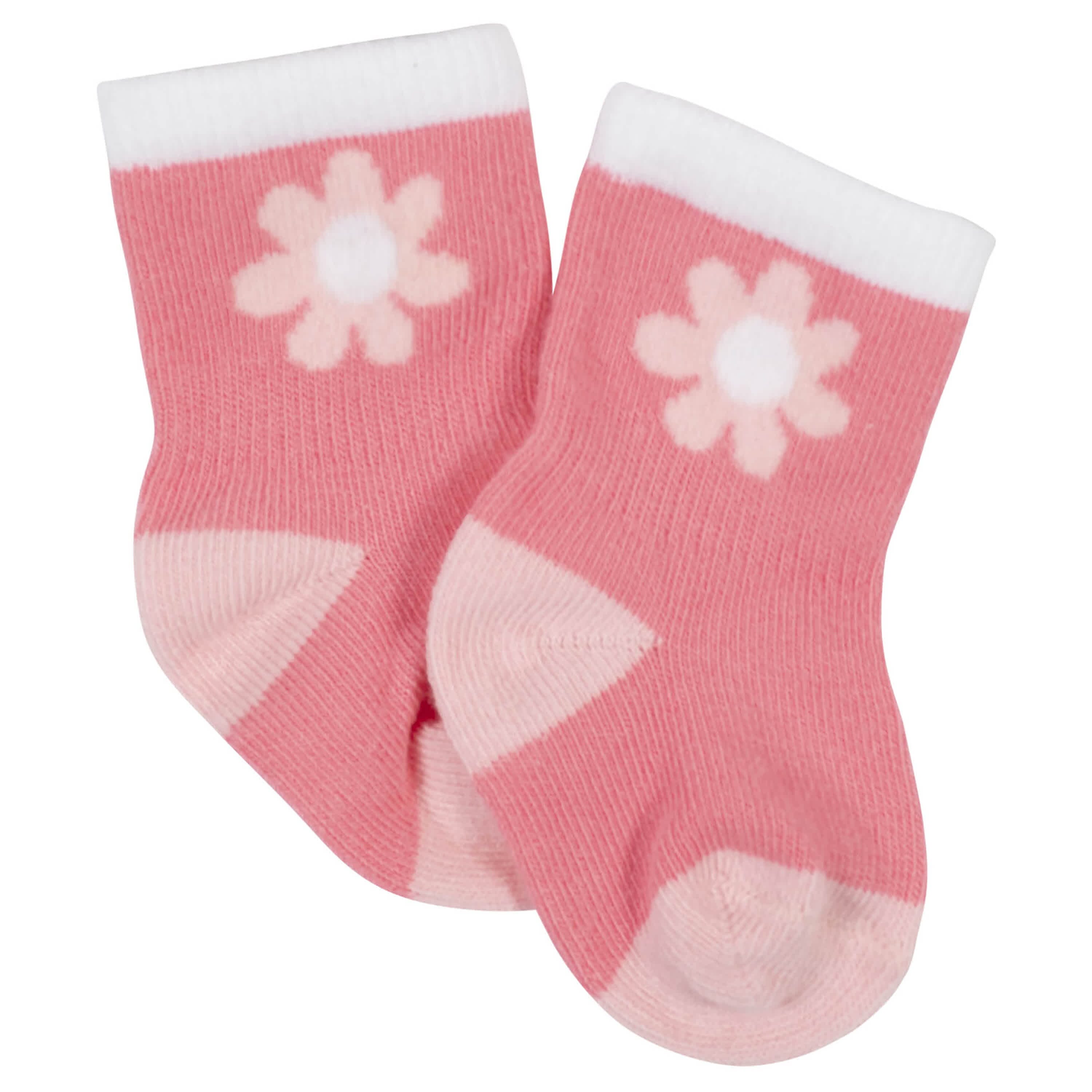 10-Pack Baby Girls Garden Floral & White Wiggle Proof Socks