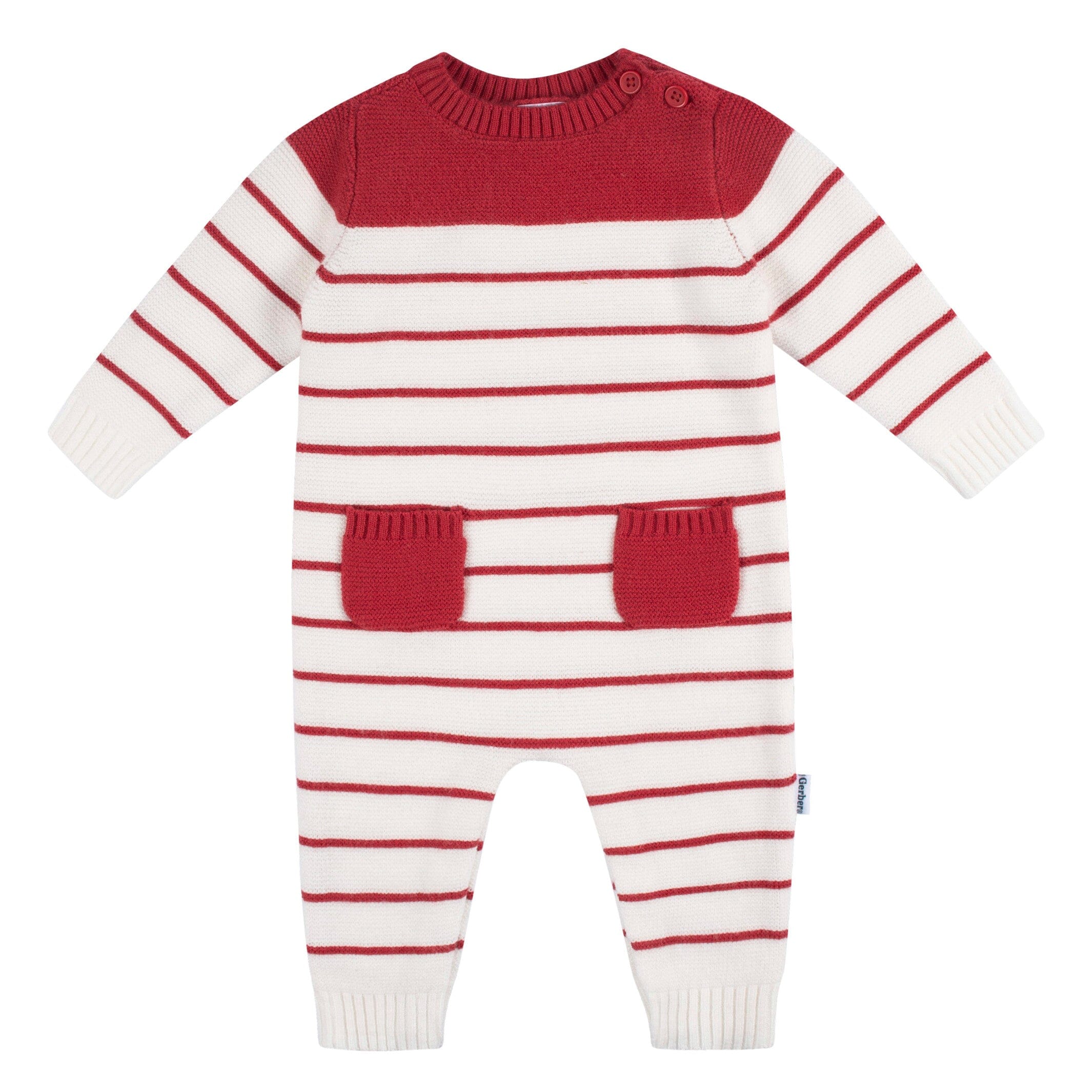 Baby Boys Red & White Stripe Sweater Knit Romper