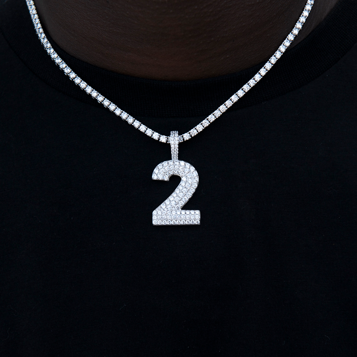 Pave Number Pendants in White Gold