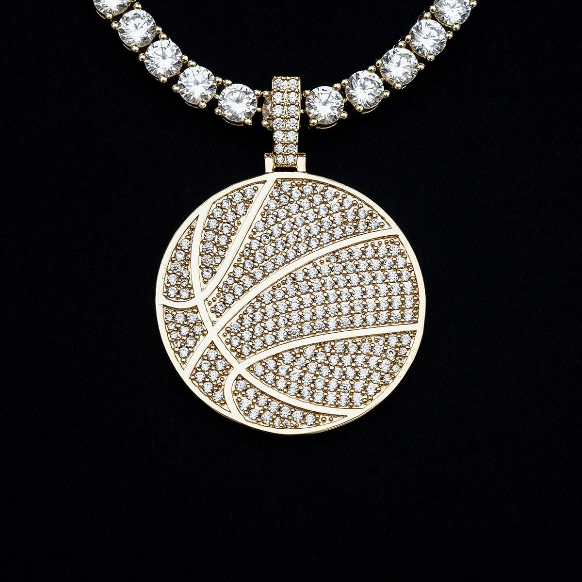 Pave Basketball Pendant in Yellow Gold