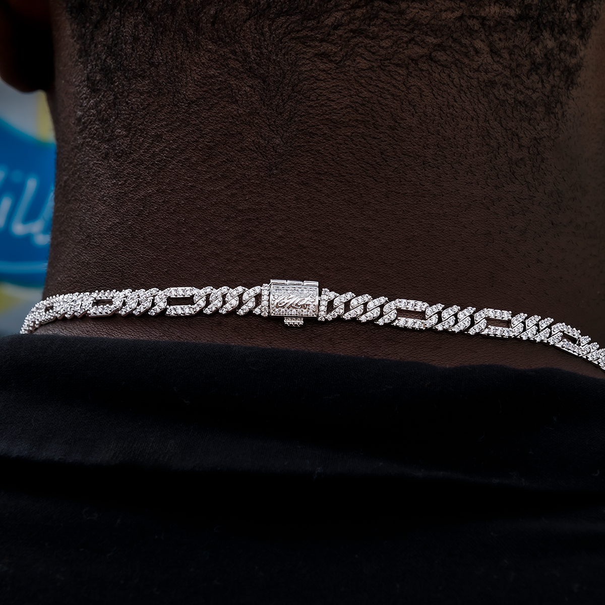 Diamond Figaro Chain in White Gold- 6mm