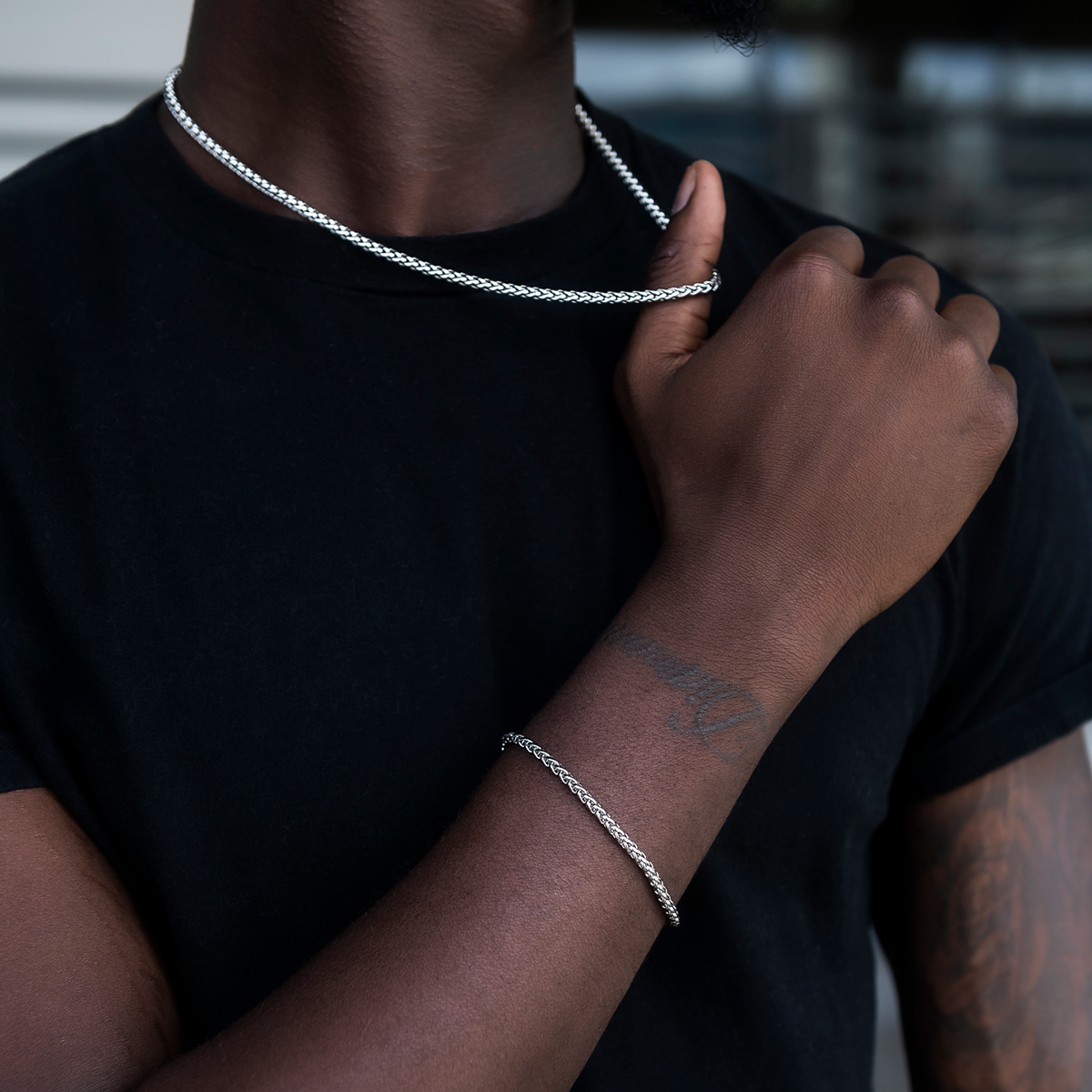 Palm Chain Bracelet in White Gold- 4mm