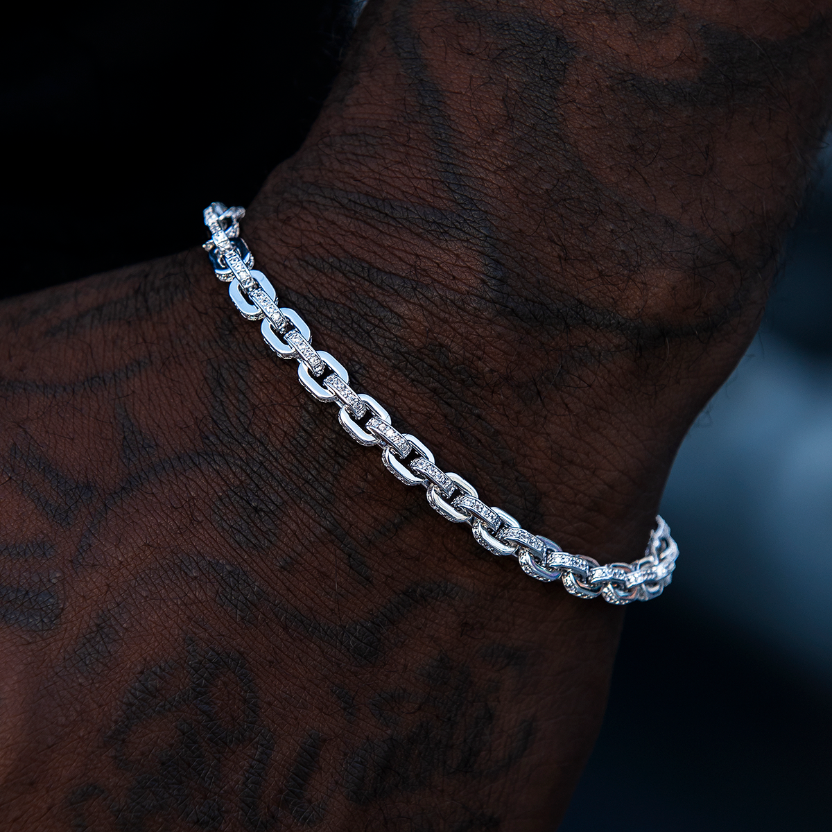 Iced Box Chain Bracelet in White Gold