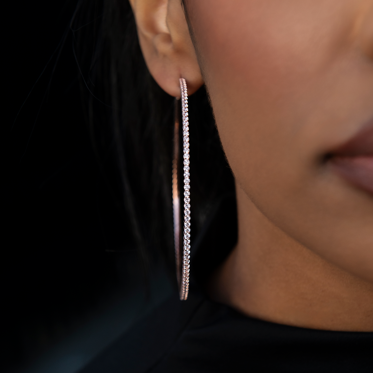 Eternity Hoop Earrings in Rose Gold