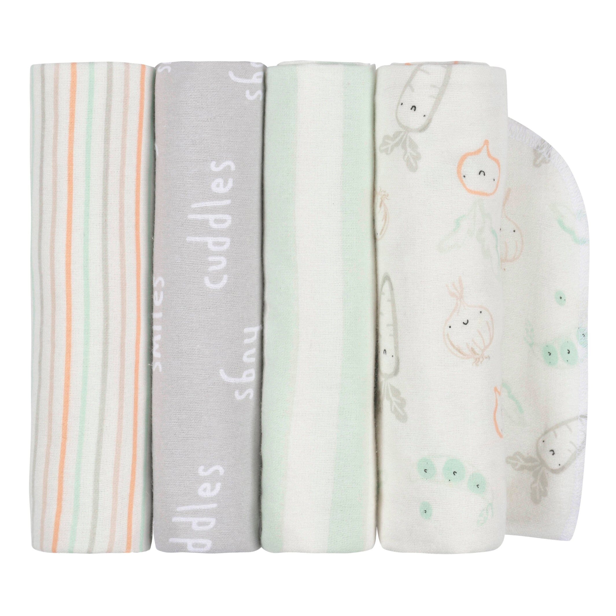 4-Pack Baby Neutral Vegetables Flannel Blankets