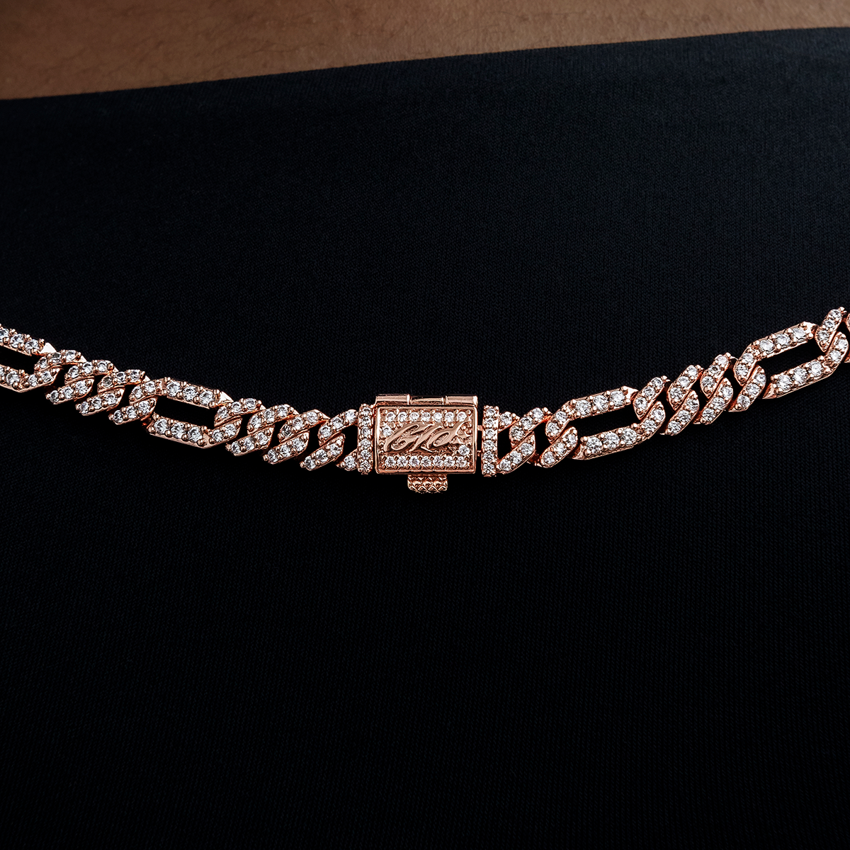 Diamond Figaro Necklace in Rose Gold- 6mm