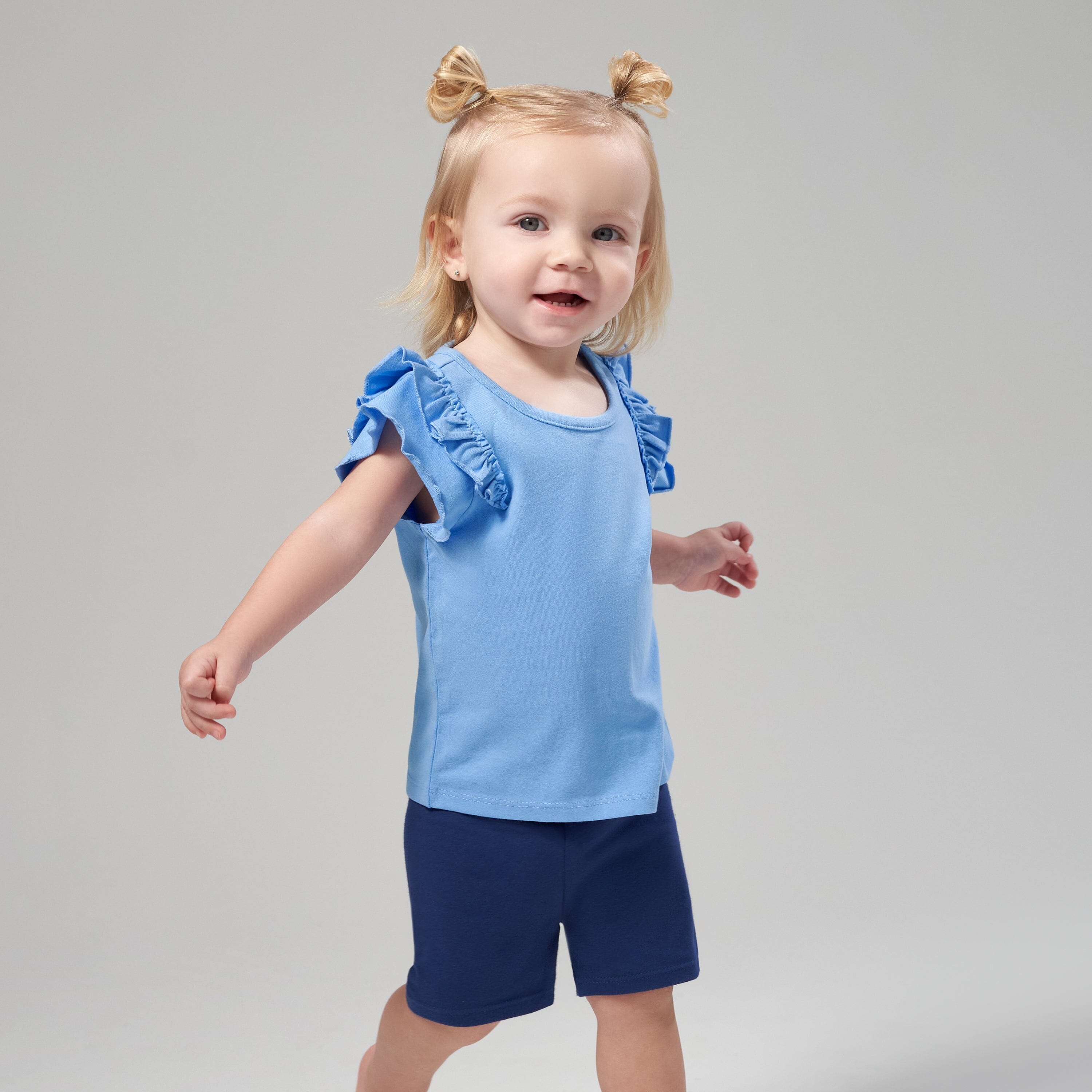 2-Pack Infant & Toddler Girls Blue Double Ruffle Tops