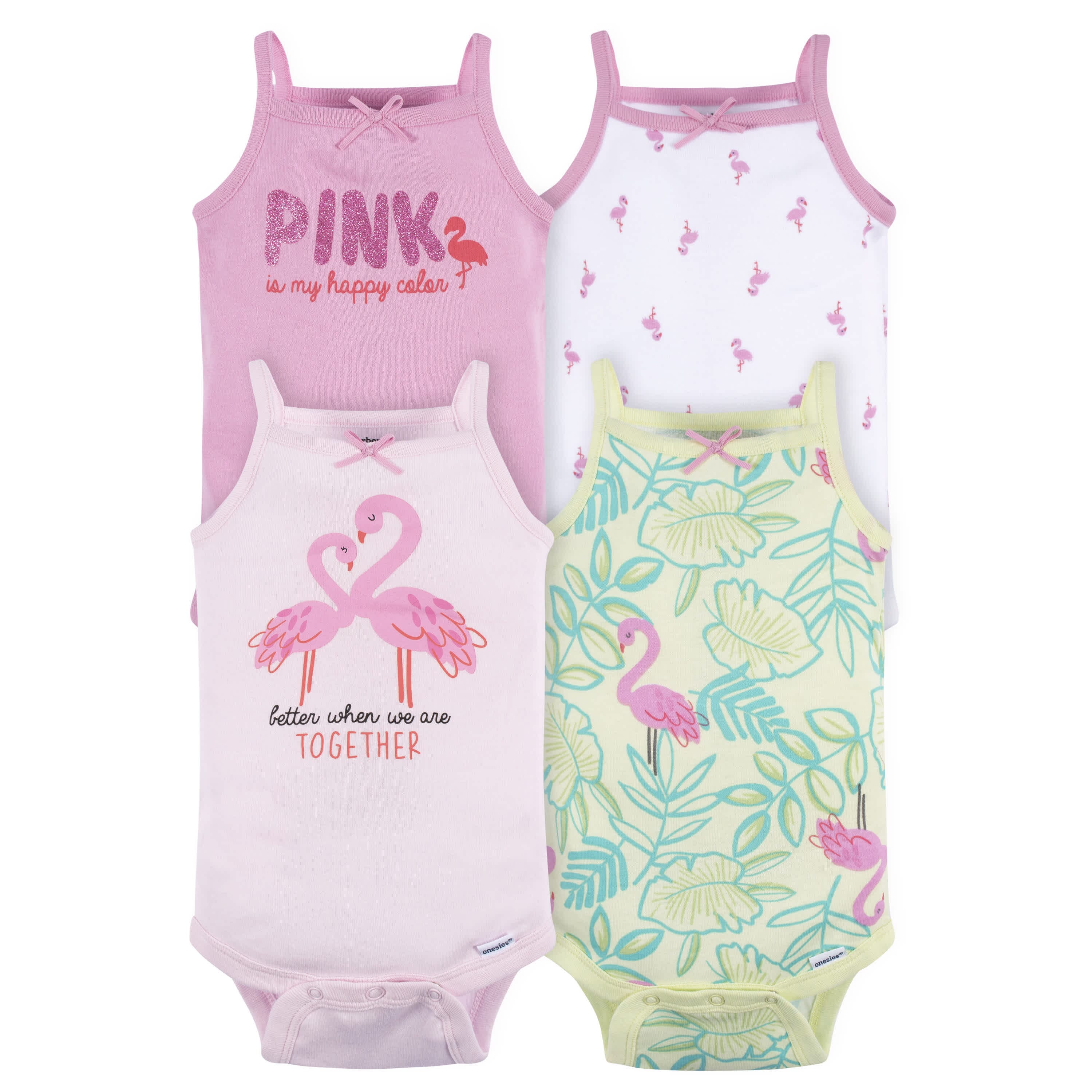 4-Pack Baby Girls Flamingo Fun Sleeveless Onesies Bodysuits