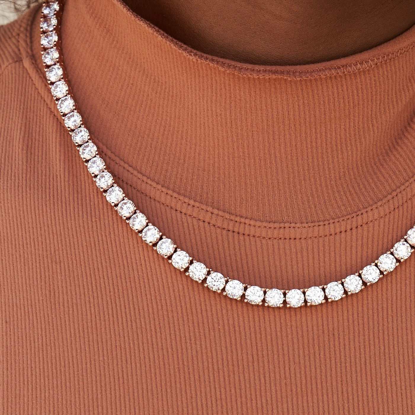 Diamond Tennis Necklace in Rose Gold- 5mm