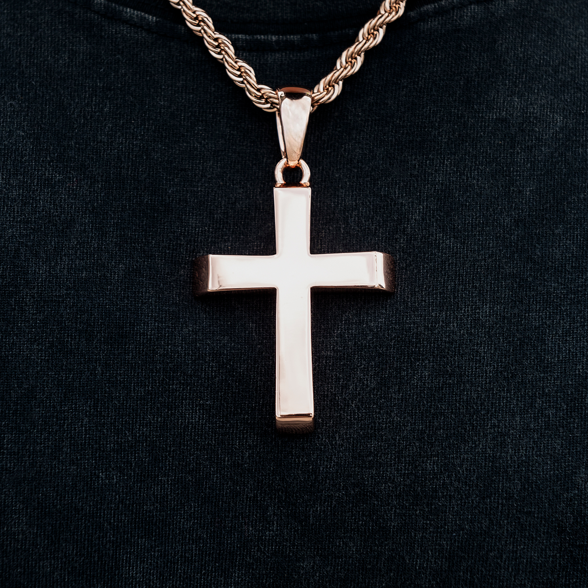 Large Simple Cross Pendant in Rose Gold