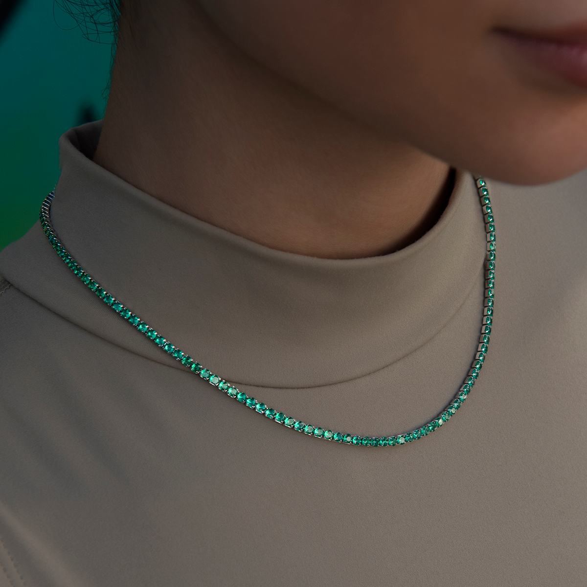 Emerald Diamond Micro Tennis Necklace