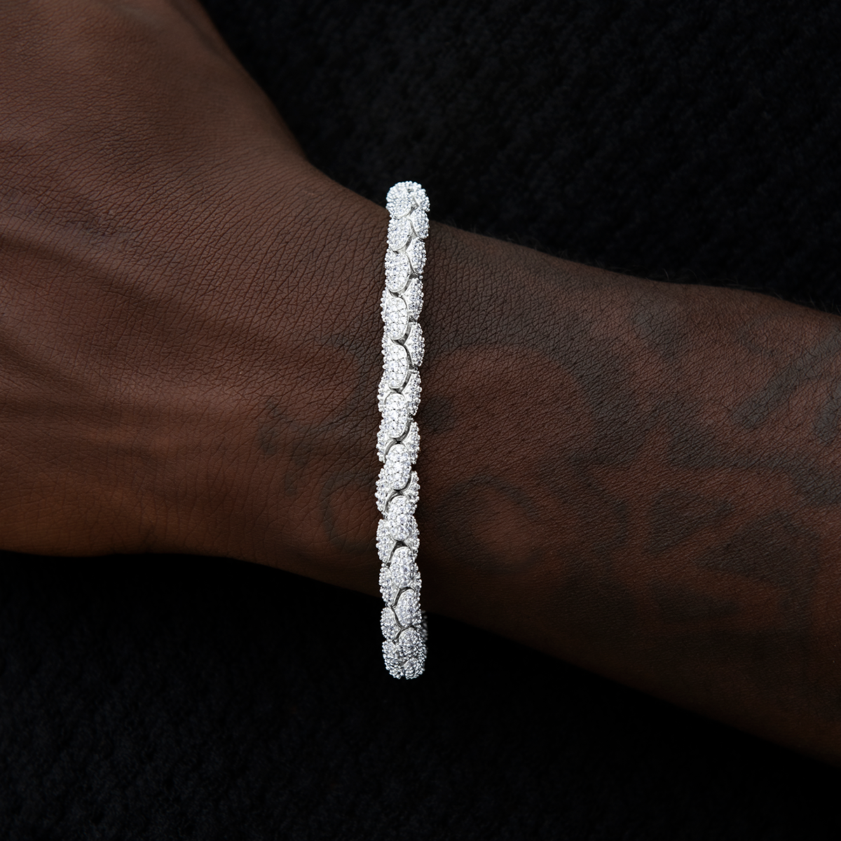 Diamond Pave Reptile Bracelet in White Gold-6mm