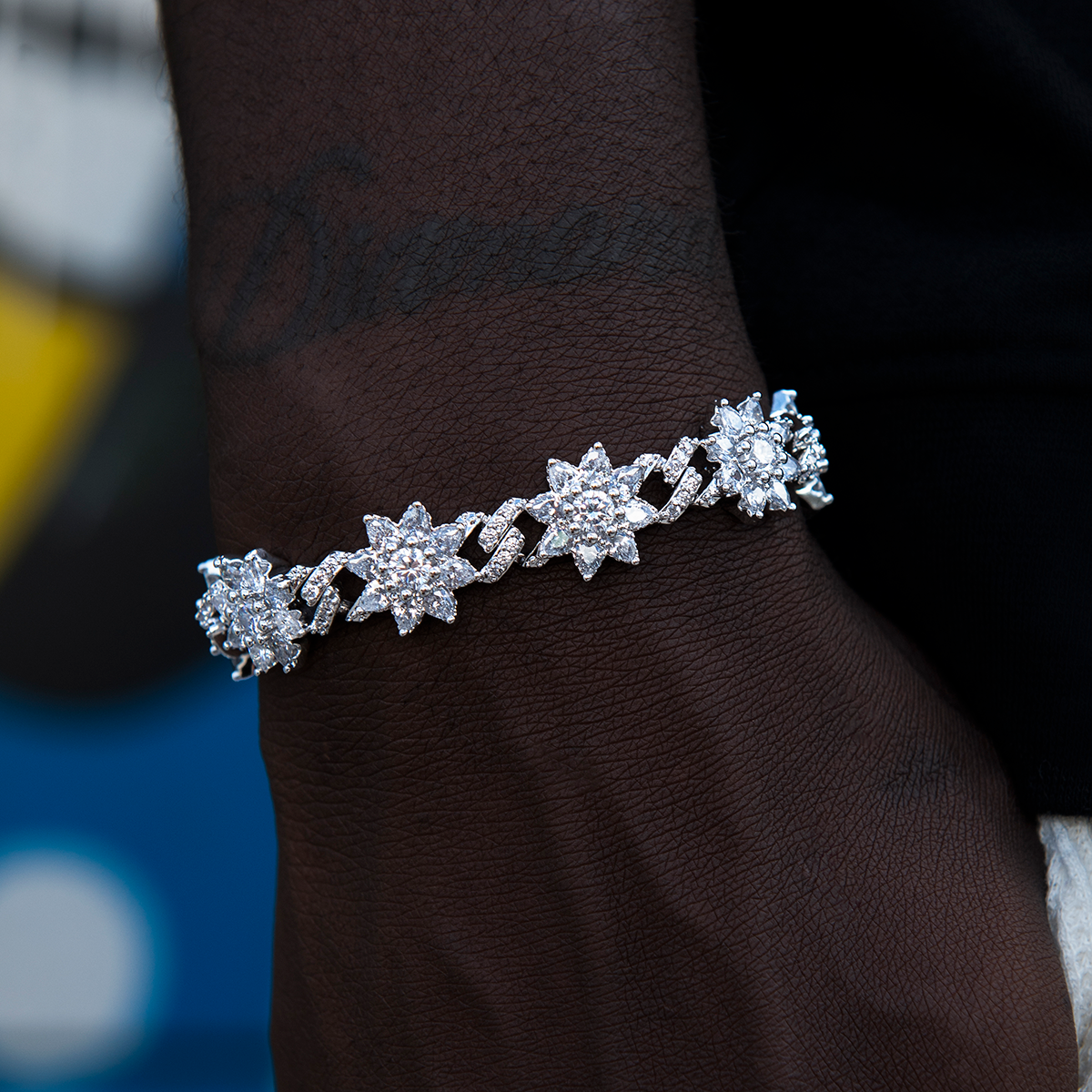 Diamond Infinity Flower Cuff Bracelet in White Gold