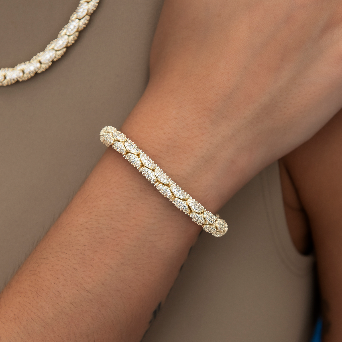 Diamond Pave Reptile Bracelet in Yellow Gold-6mm