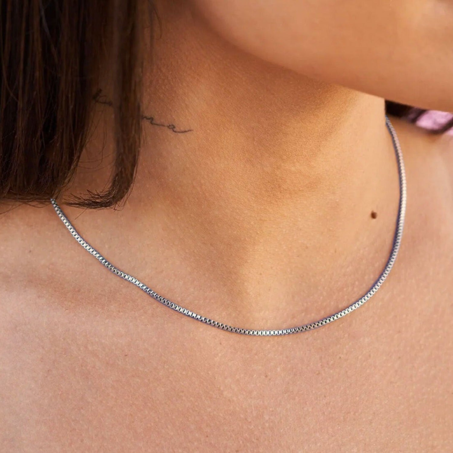 Micro Box Chain Necklace in White Gold