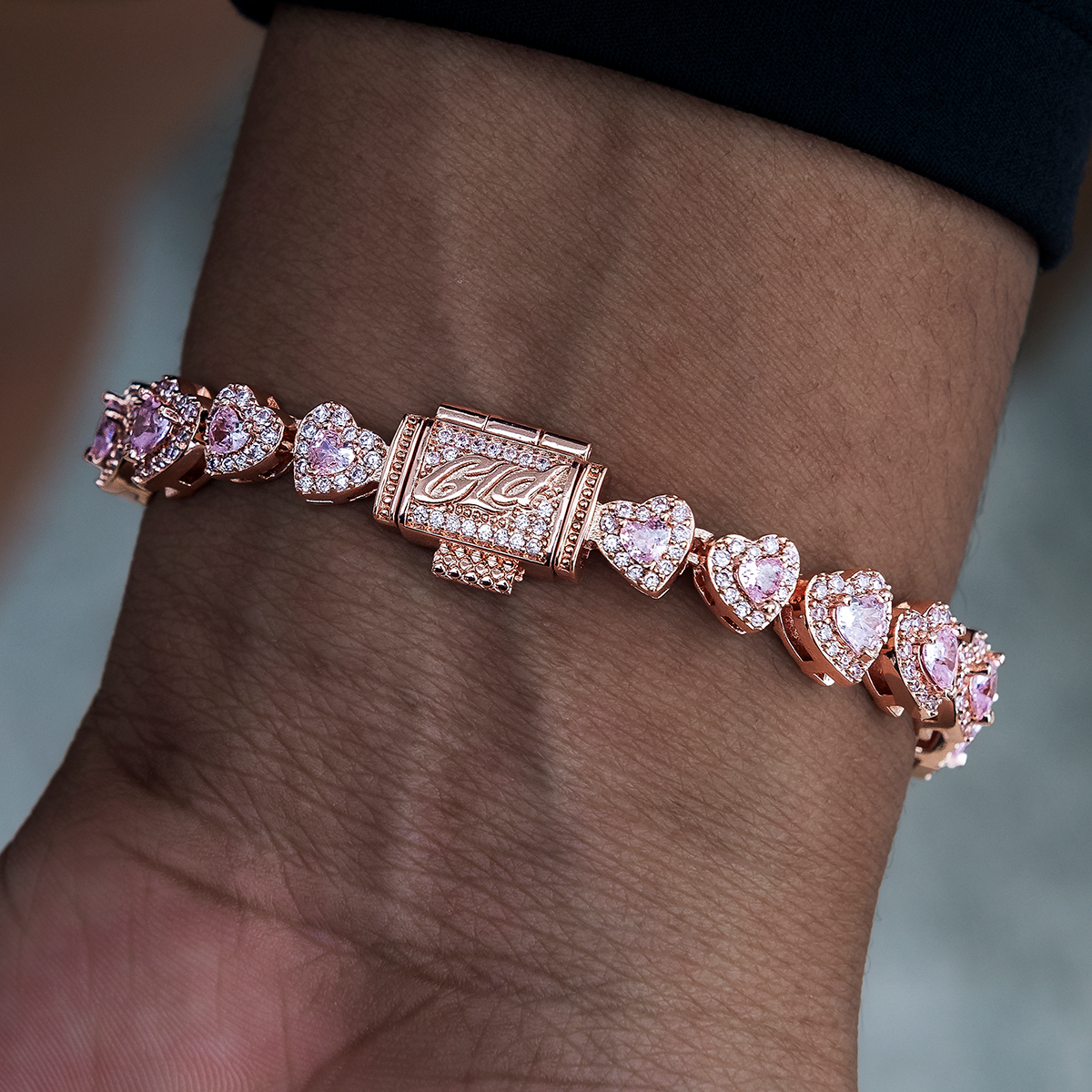 Diamond Heart Cluster Bracelet in Rose Gold