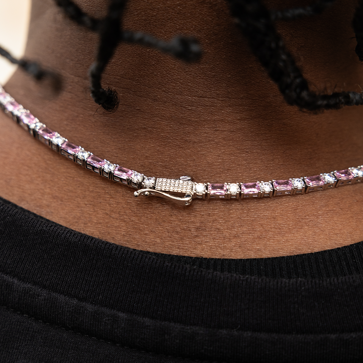 Pink Diamond Baguette Tennis Chain