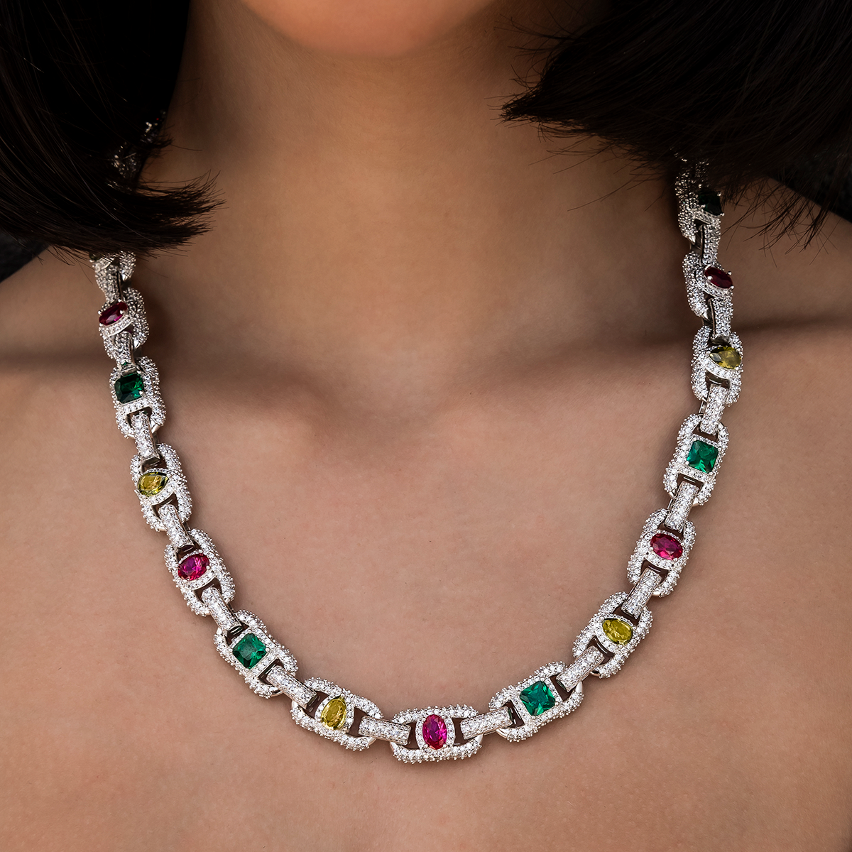 Diamond Multicolor Cluster Mariner Necklace