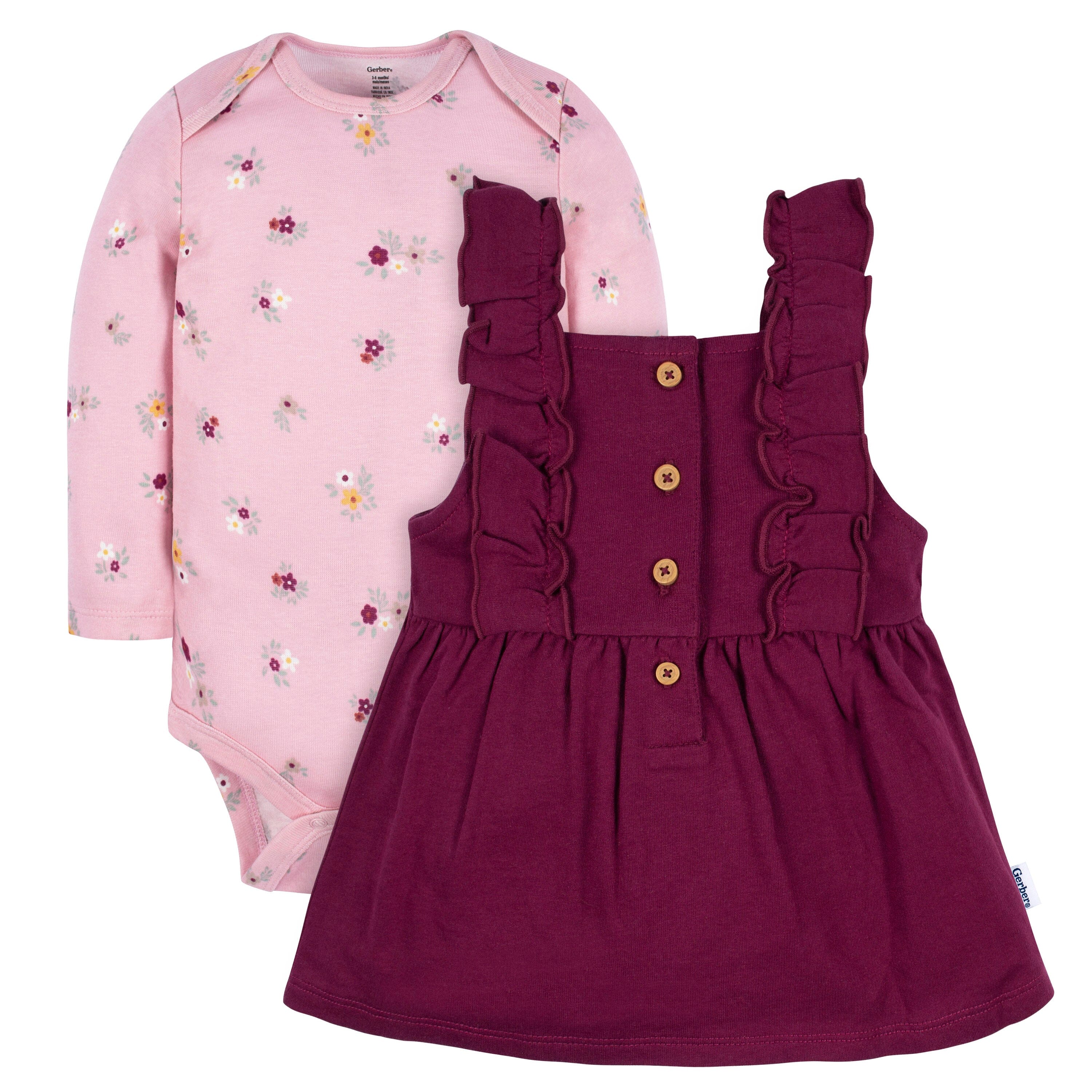 2-Piece Baby Girls Purple Floral Jumper & Bodysuit Set