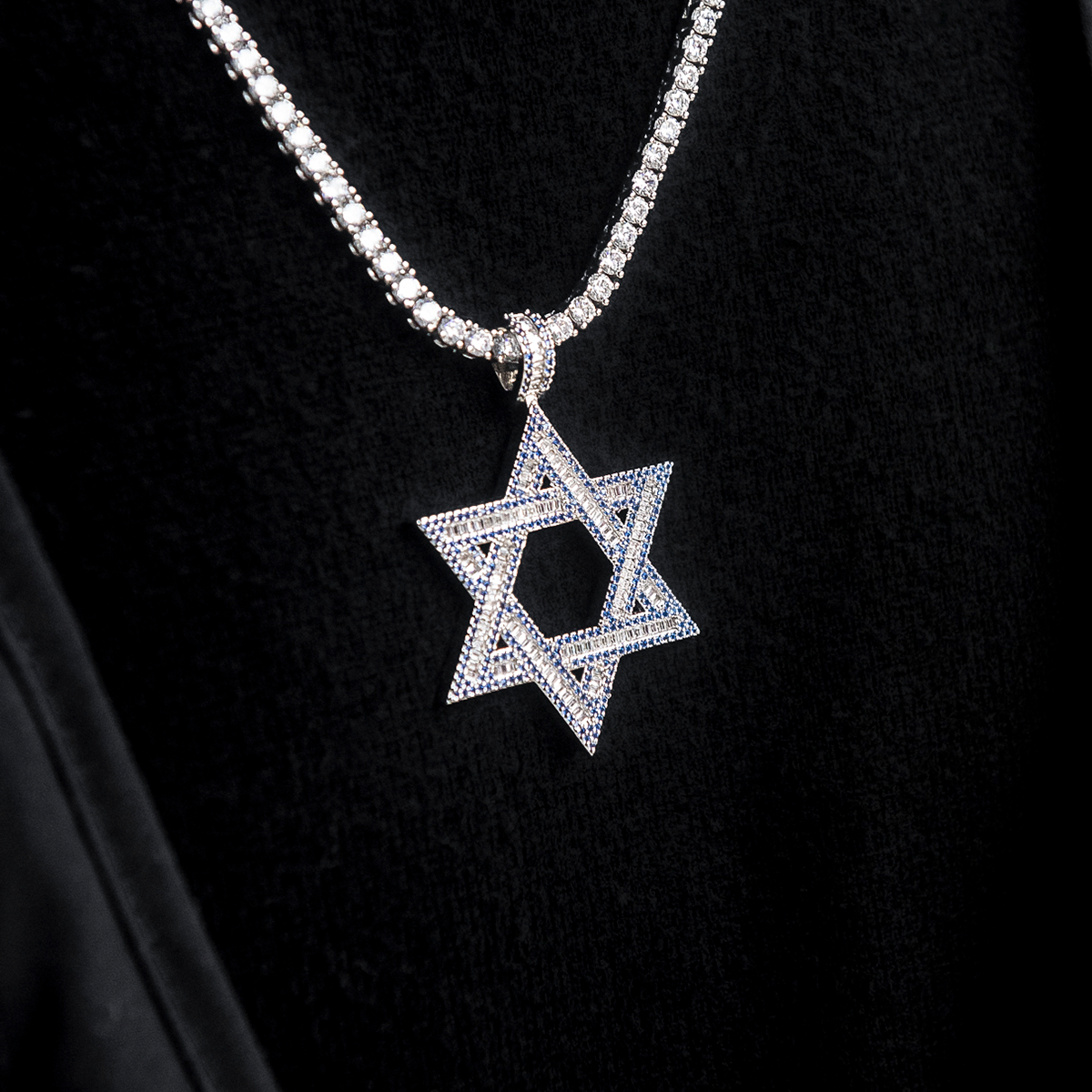 Sapphire Baguette Star of David Pendant