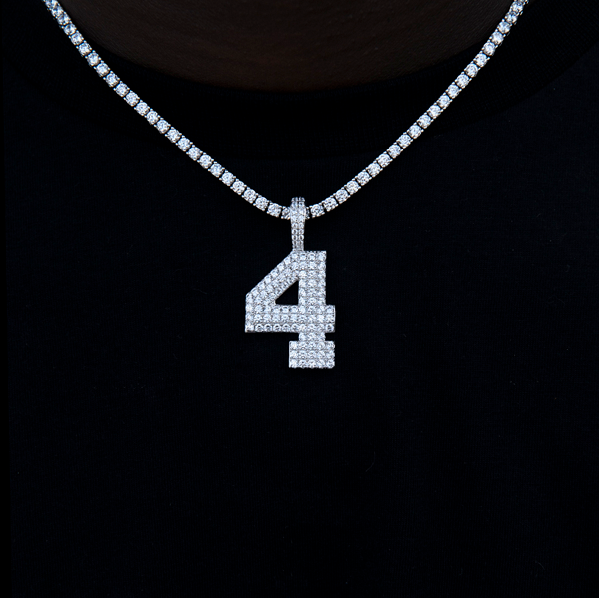 Pave Number Pendants in White Gold