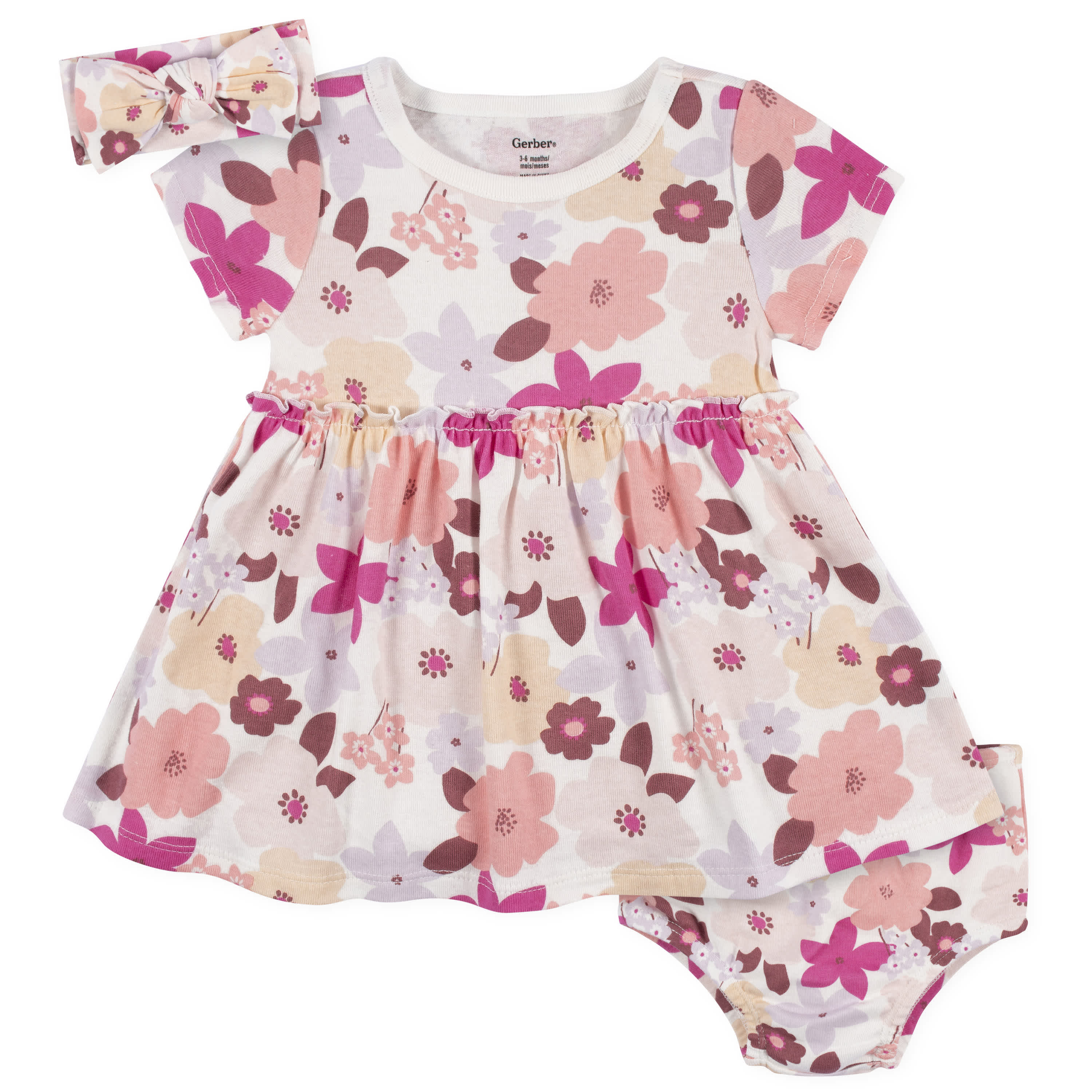 3-Piece Baby & Toddler Girls Cherry Blossom Dress, Diaper Cover & Headband Set