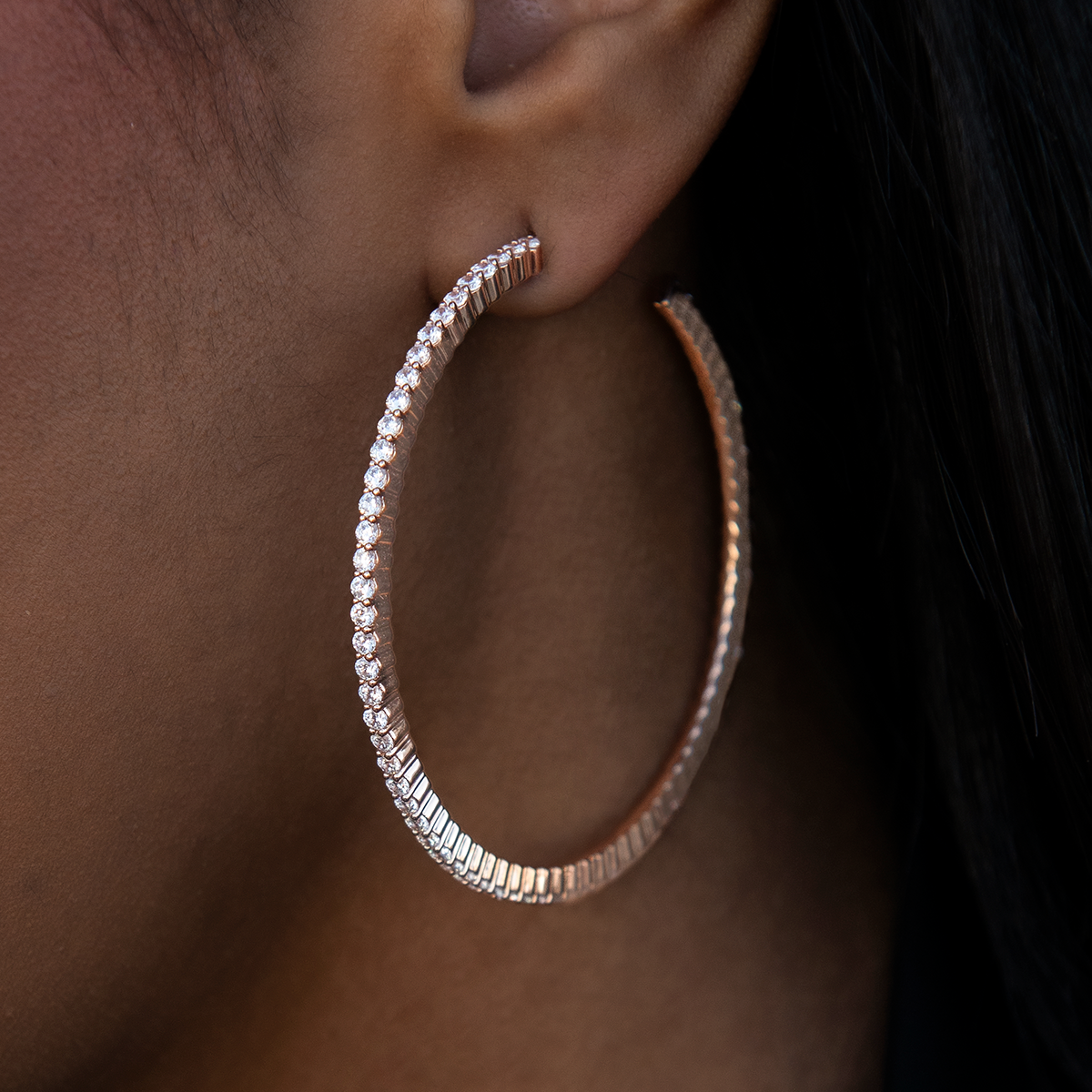 Eternity Hoop Earrings in Rose Gold