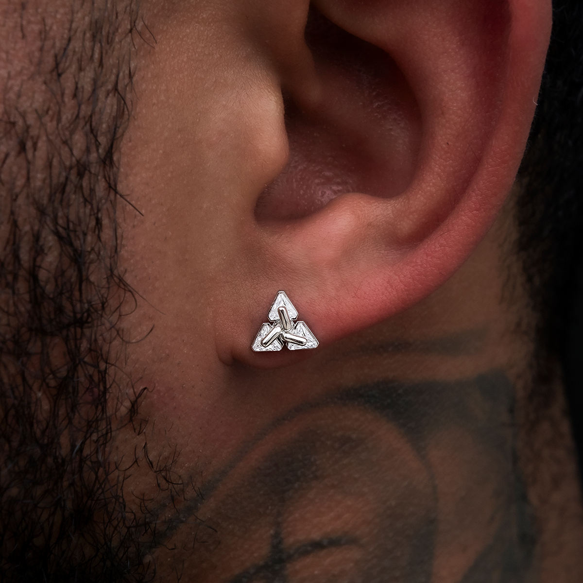 Diamond Triangle Stud Earrings in White Gold