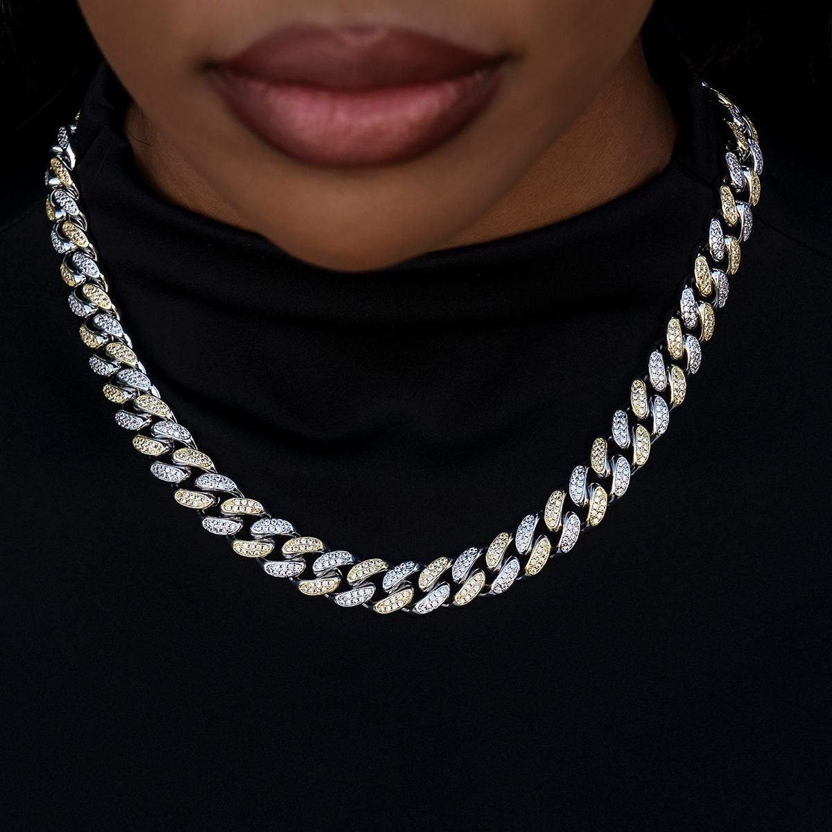 Diamond Cuban Link Chain in White/Yellow Gold- 12mm