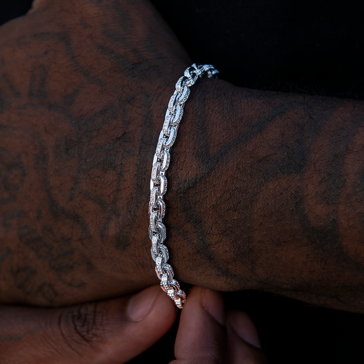 Iced Box Chain Bracelet in White Gold