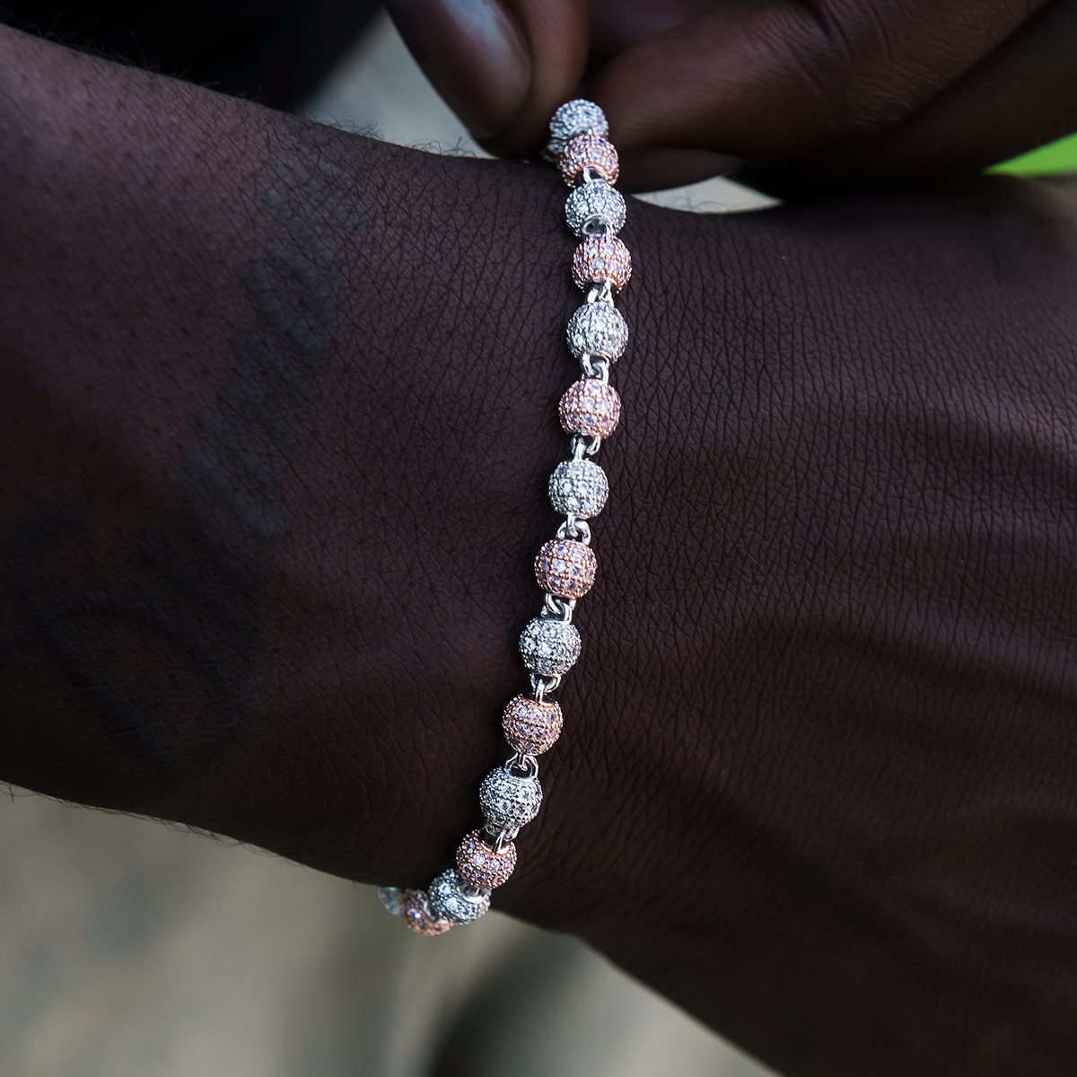 Iced Ball Bracelet in Rose/White Gold- 4mm