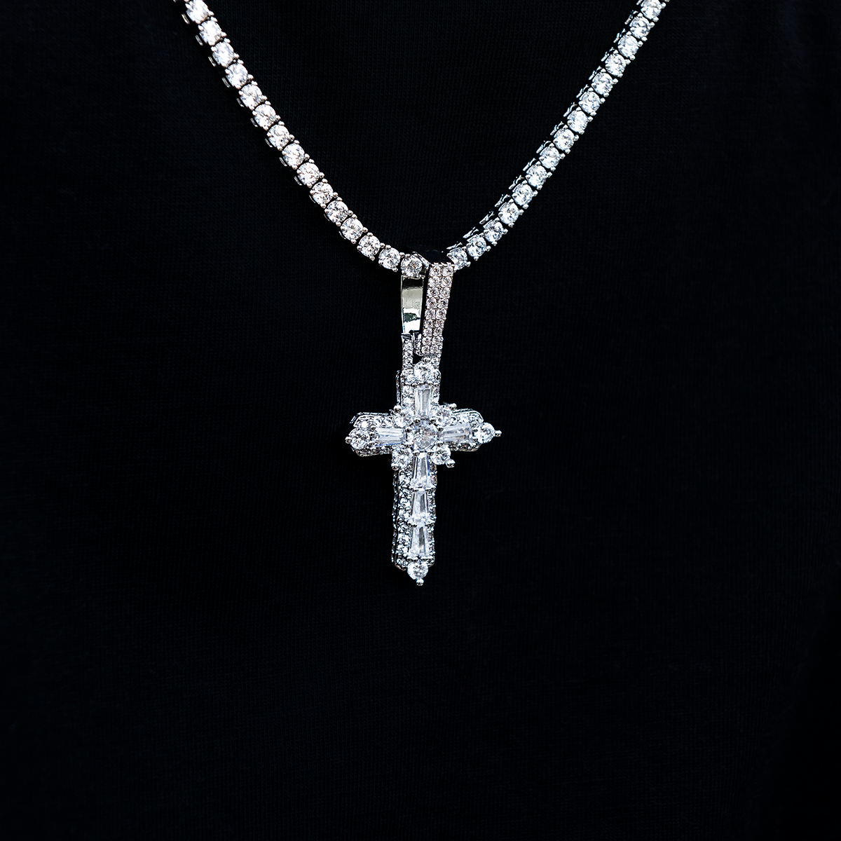 Baguette 8 Point Cross Pendant