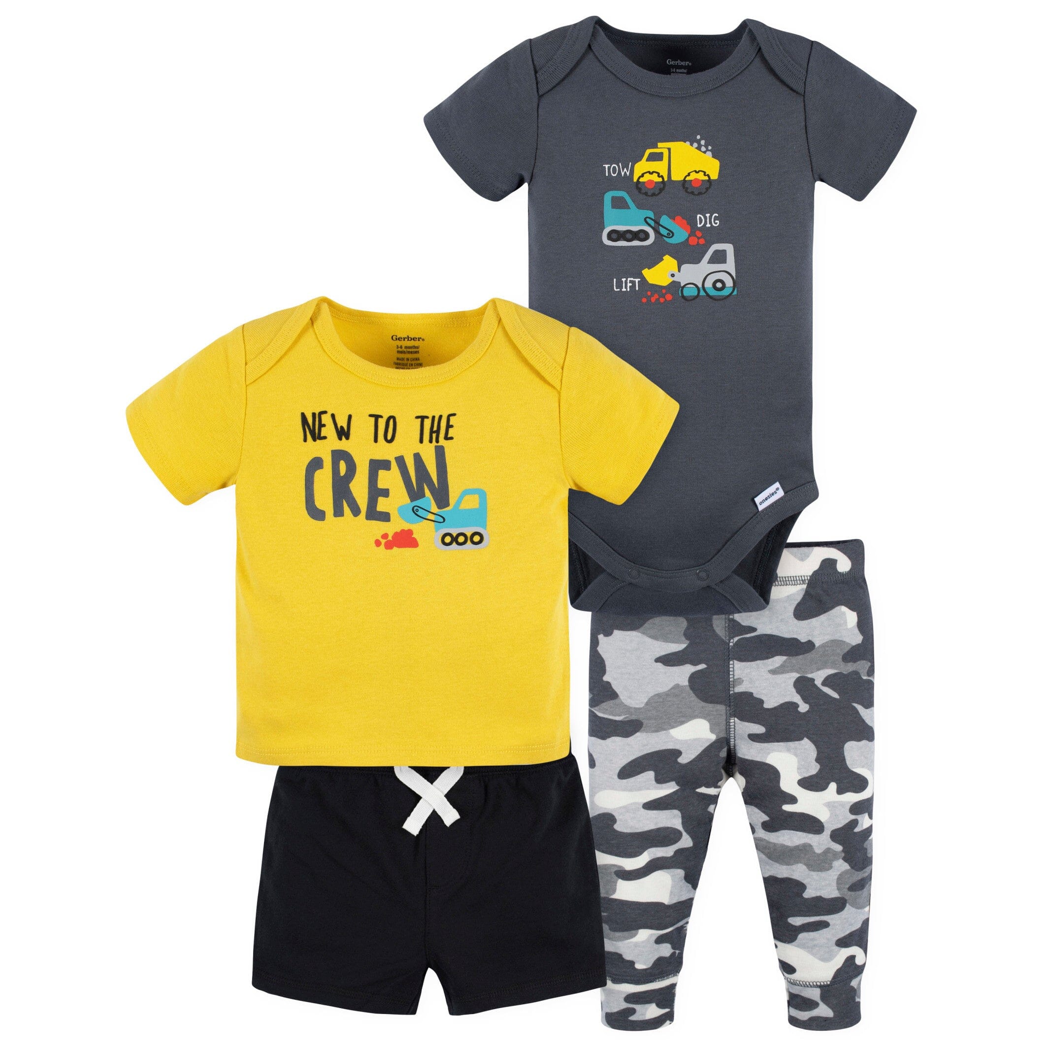 4-Piece Baby Boys Ready To Roll Onesies Bodysuit, Tee, Shorts & Pant Set