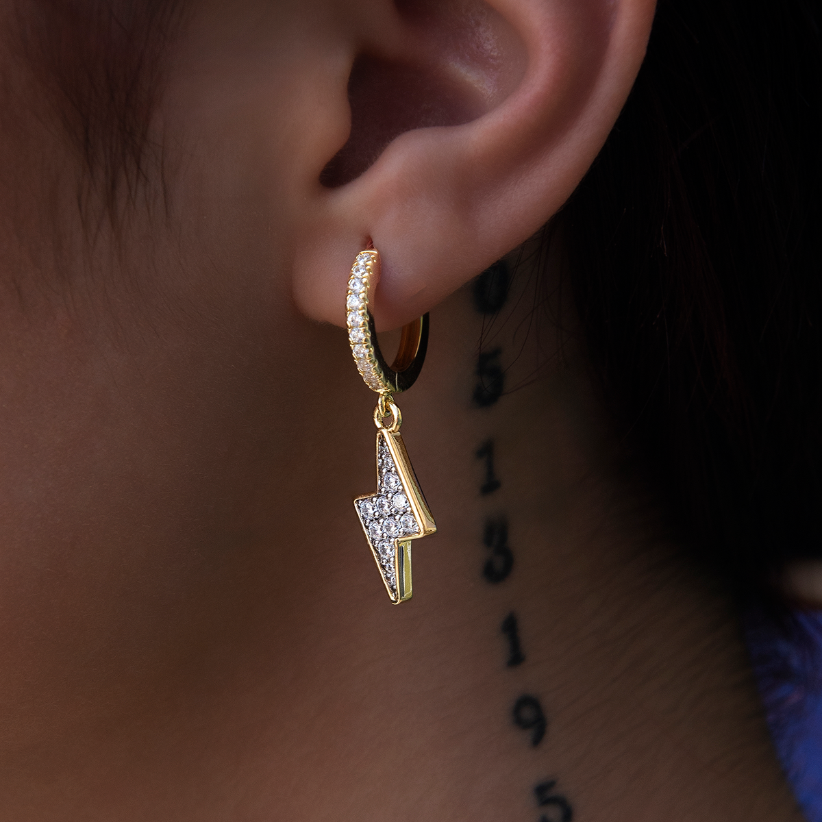 Iced Bolt Hoop Earrings in Yellow Gold