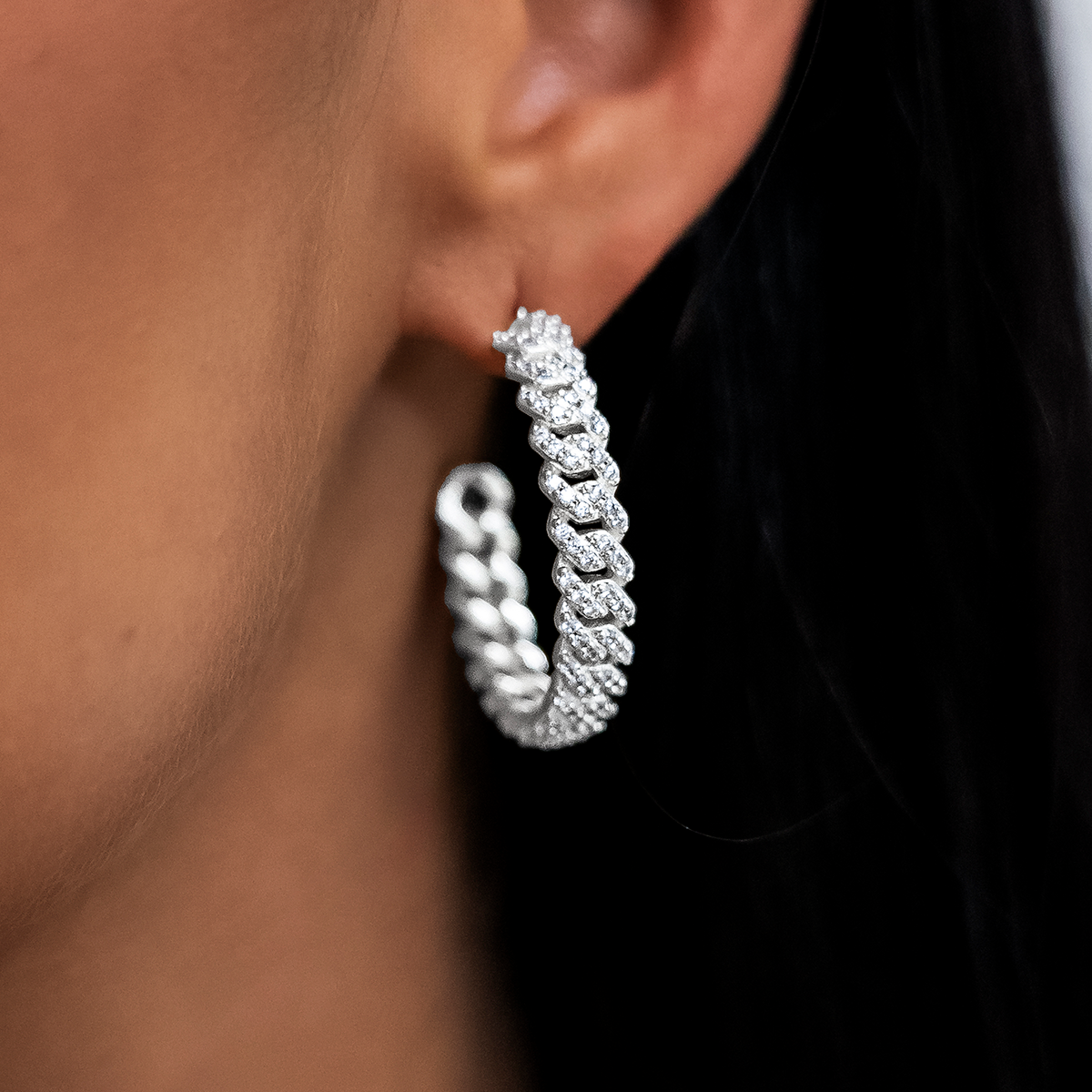 Diamond Prong Hoop Earrings in White Gold