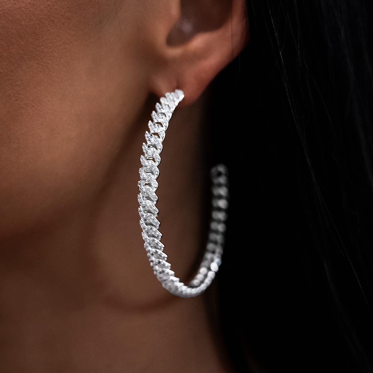 Diamond Prong Hoop Earrings in White Gold