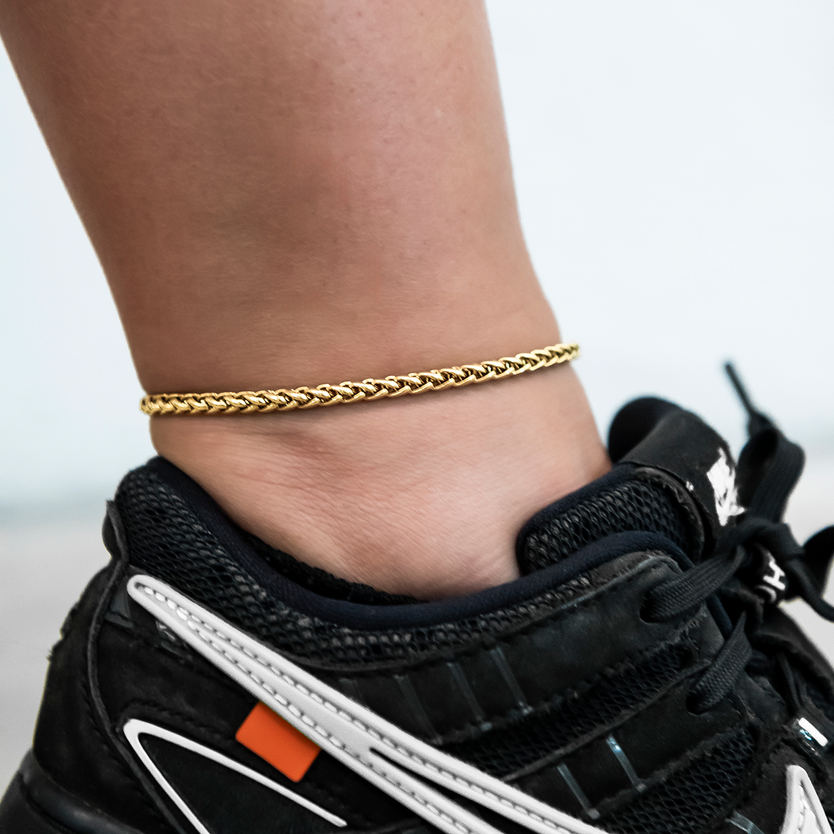 Palm Chain Anklet in Yellow Gold- 4mm