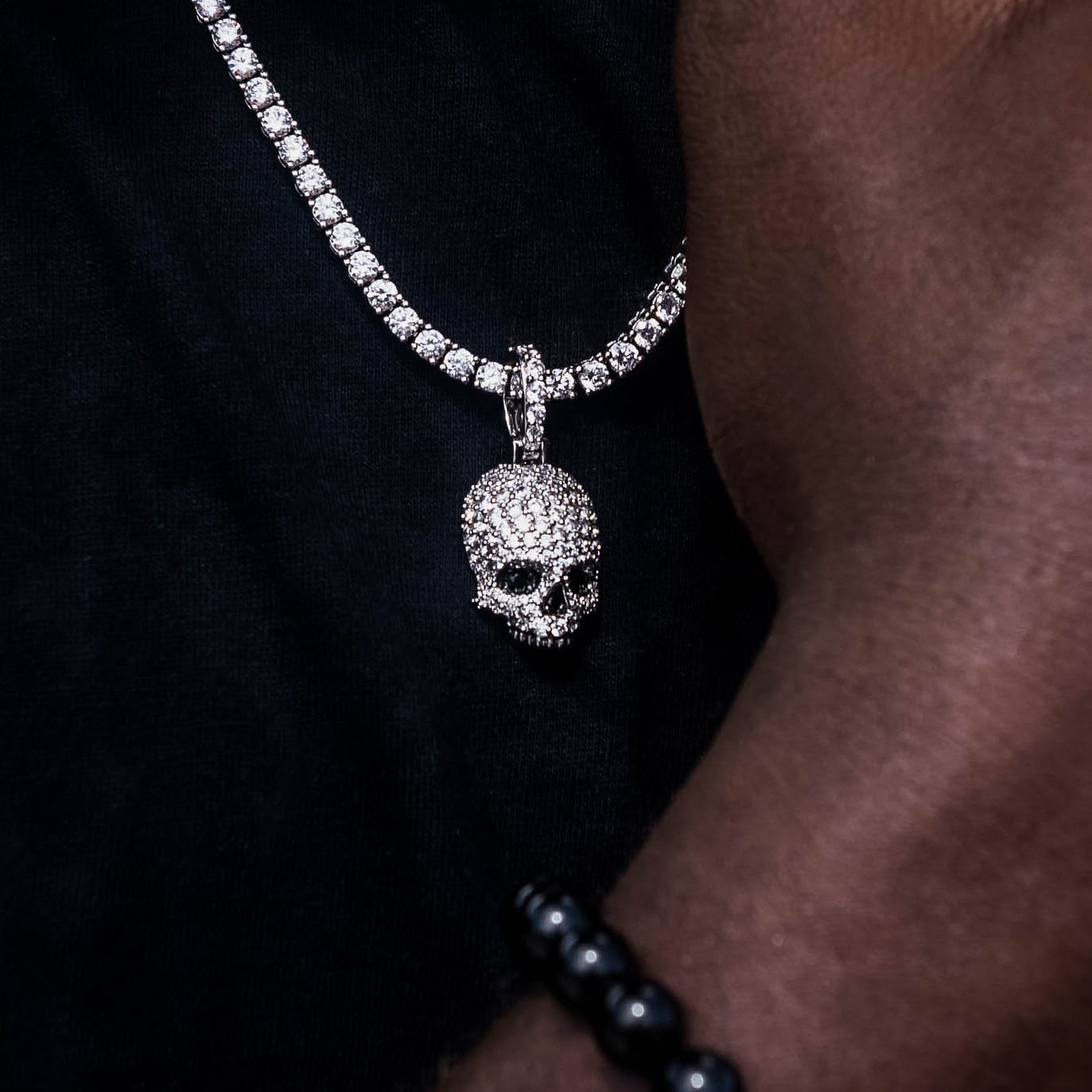 Iced Black Stone Skull Pendant