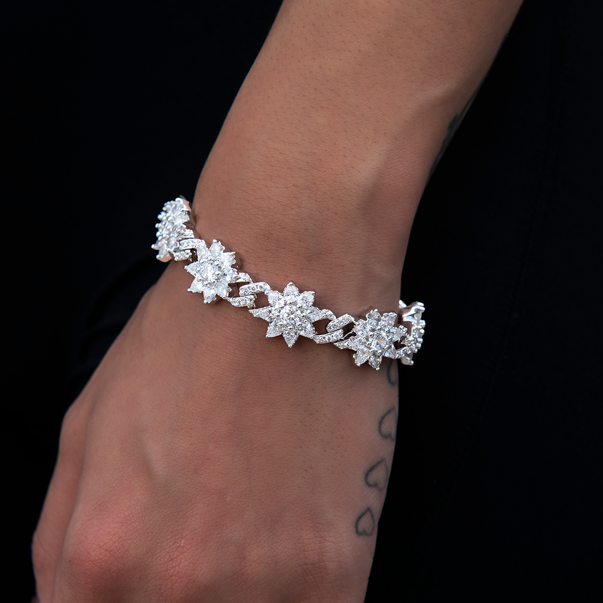 Diamond Infinity Flower Cuff Bracelet in White Gold