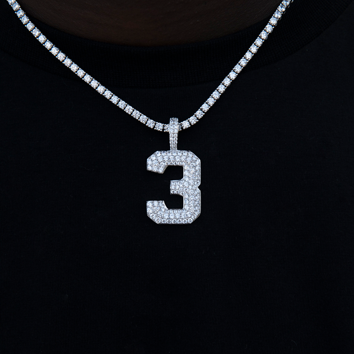 Pave Number Pendants in White Gold