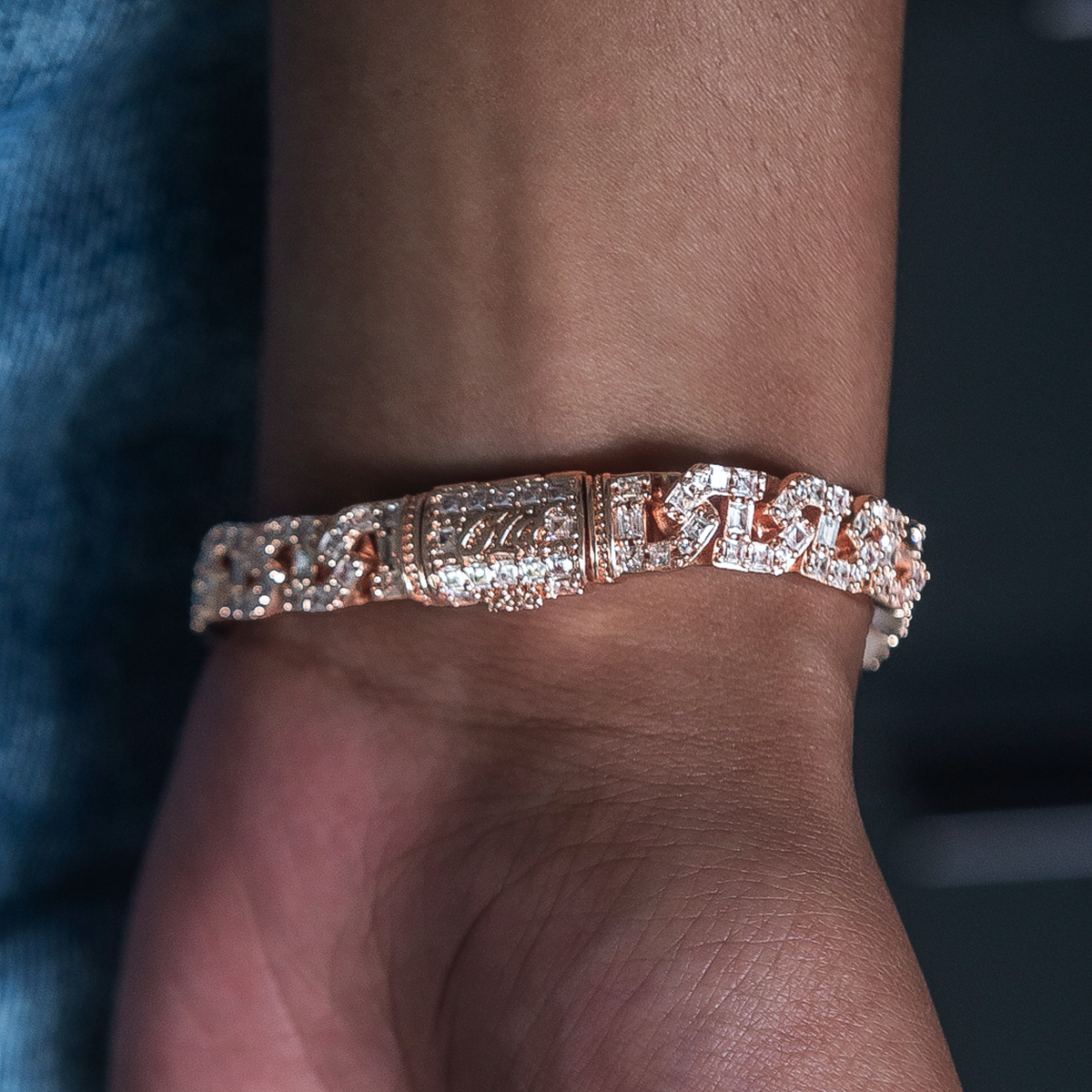 Baguette Chain Link Bracelet in Rose Gold