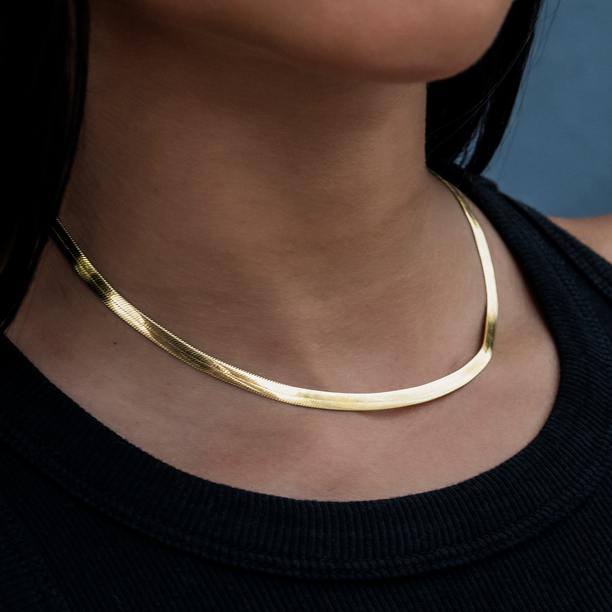 Herringbone Necklace in Yellow Gold- 4mm