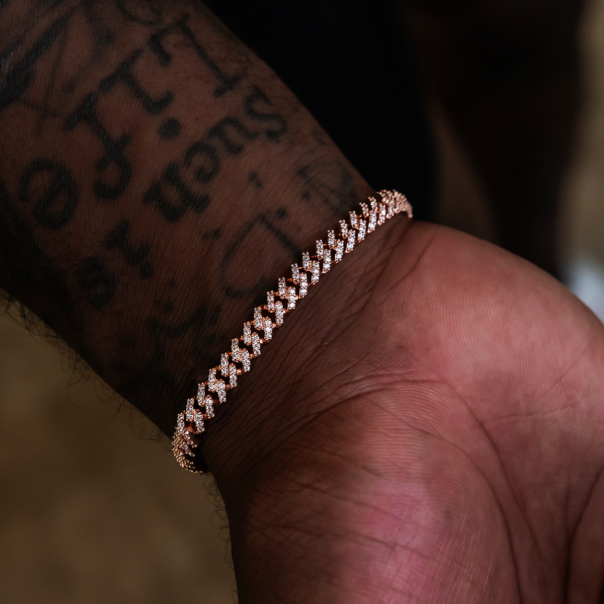 Iced Handcuff Diamond Prong Cuban Bracelet in Rose Gold