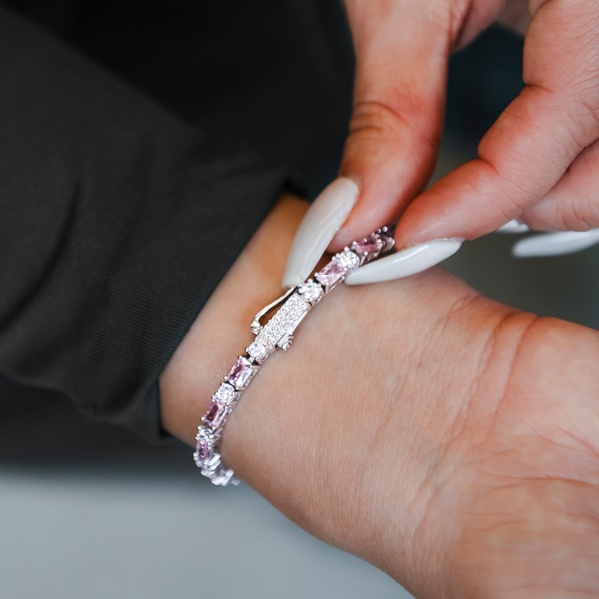 Pink Diamond Baguette Tennis Bracelet