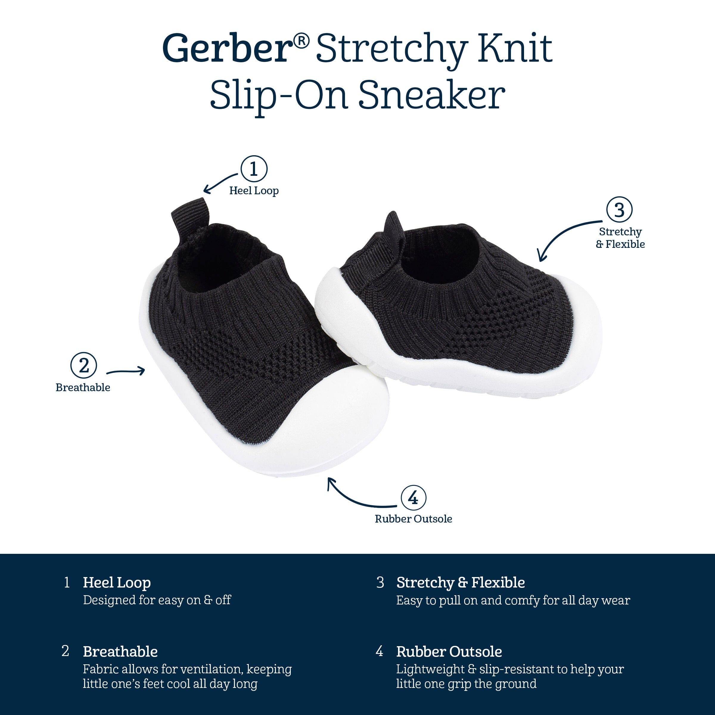 Infant & Toddler Neutral Black Stretchy Knit Slip-On Sneaker